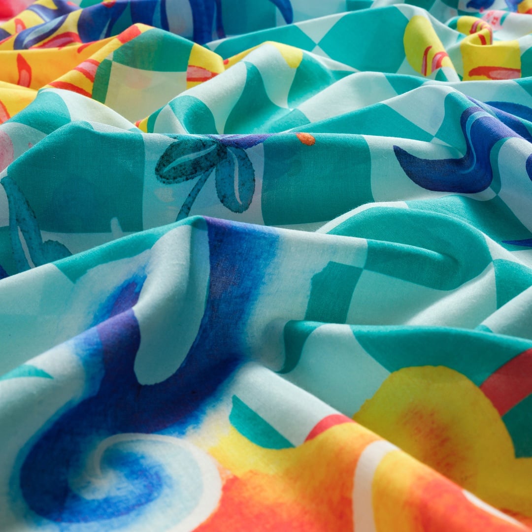 Pera Dijital Baskılı Pamuk Pamuk İpek Pareo 140x140 Cm Mavi