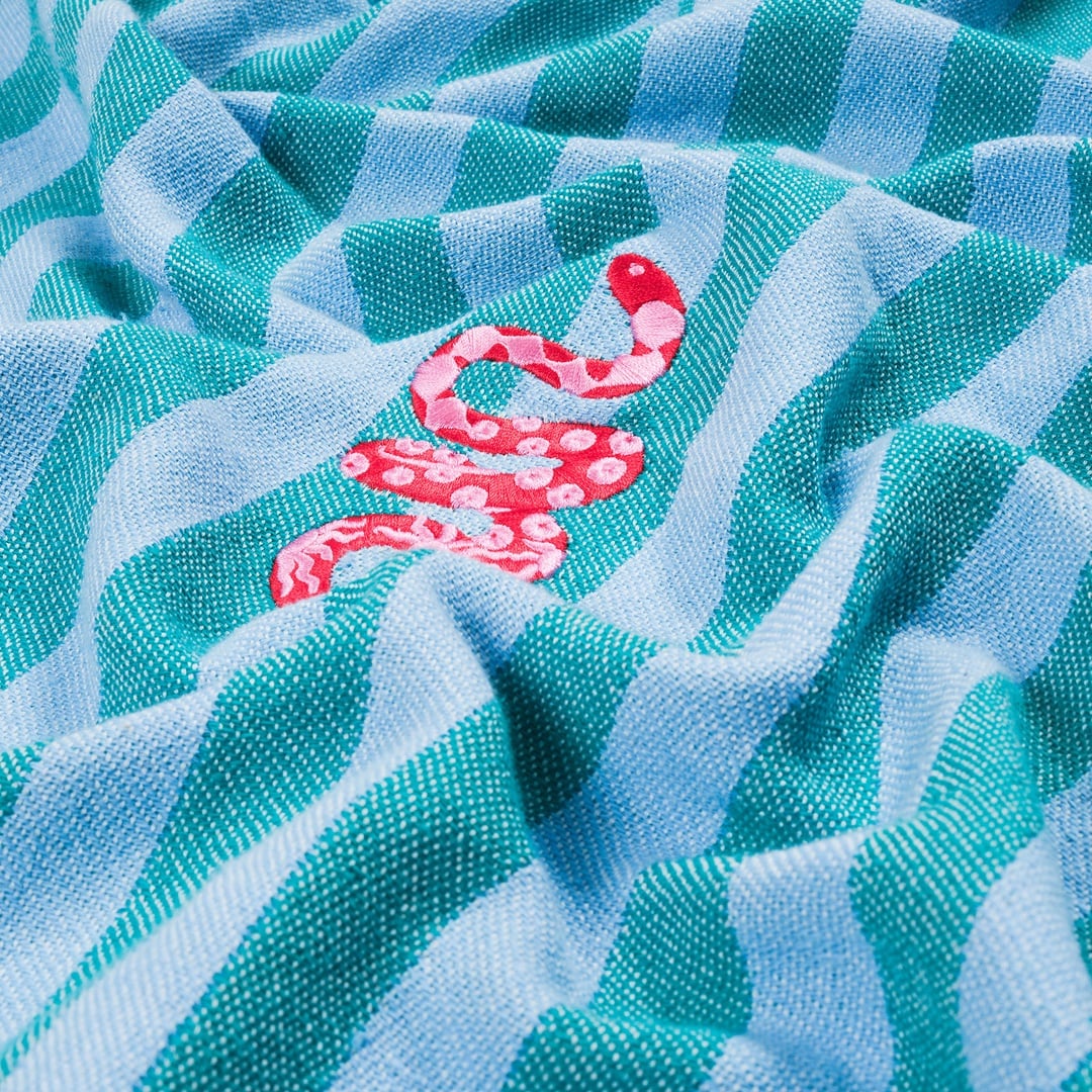 Baklan Nakışlı Pamuk Pamuklu Peştamal 90x170 Cm Yeşil - Mavi