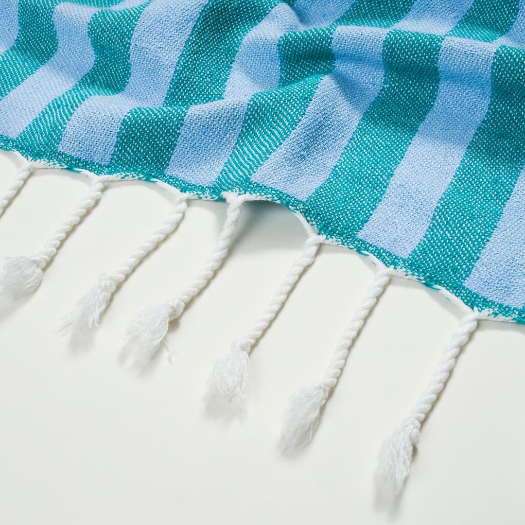 Baklan Nakışlı Pamuk Pamuklu Peştamal 90x170 Cm Yeşil - Mavi