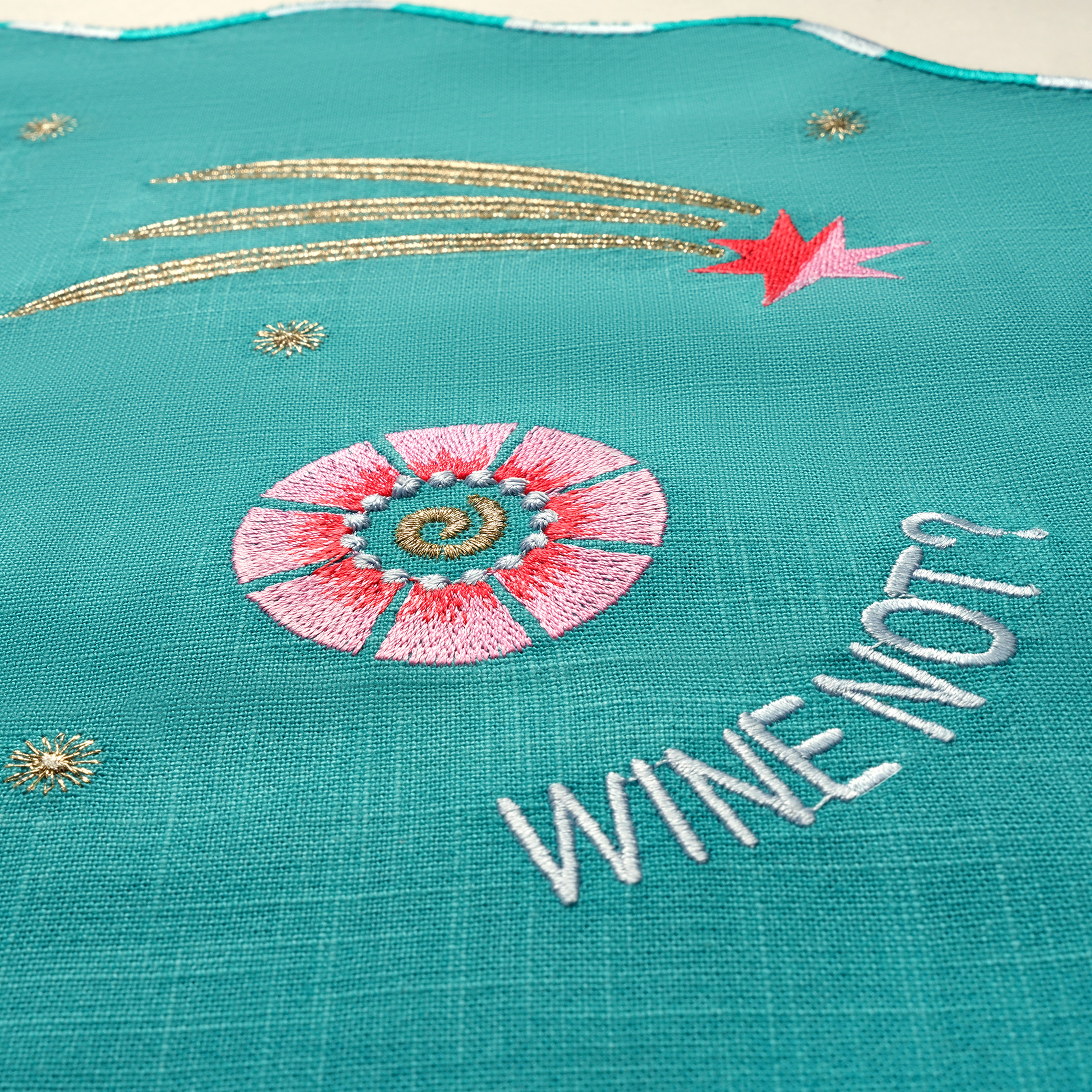 Nilüfer Dijital Baskılı Nakışlı Pamuk Amerikan Servis 35x50 Cm Yeşil - Mavi