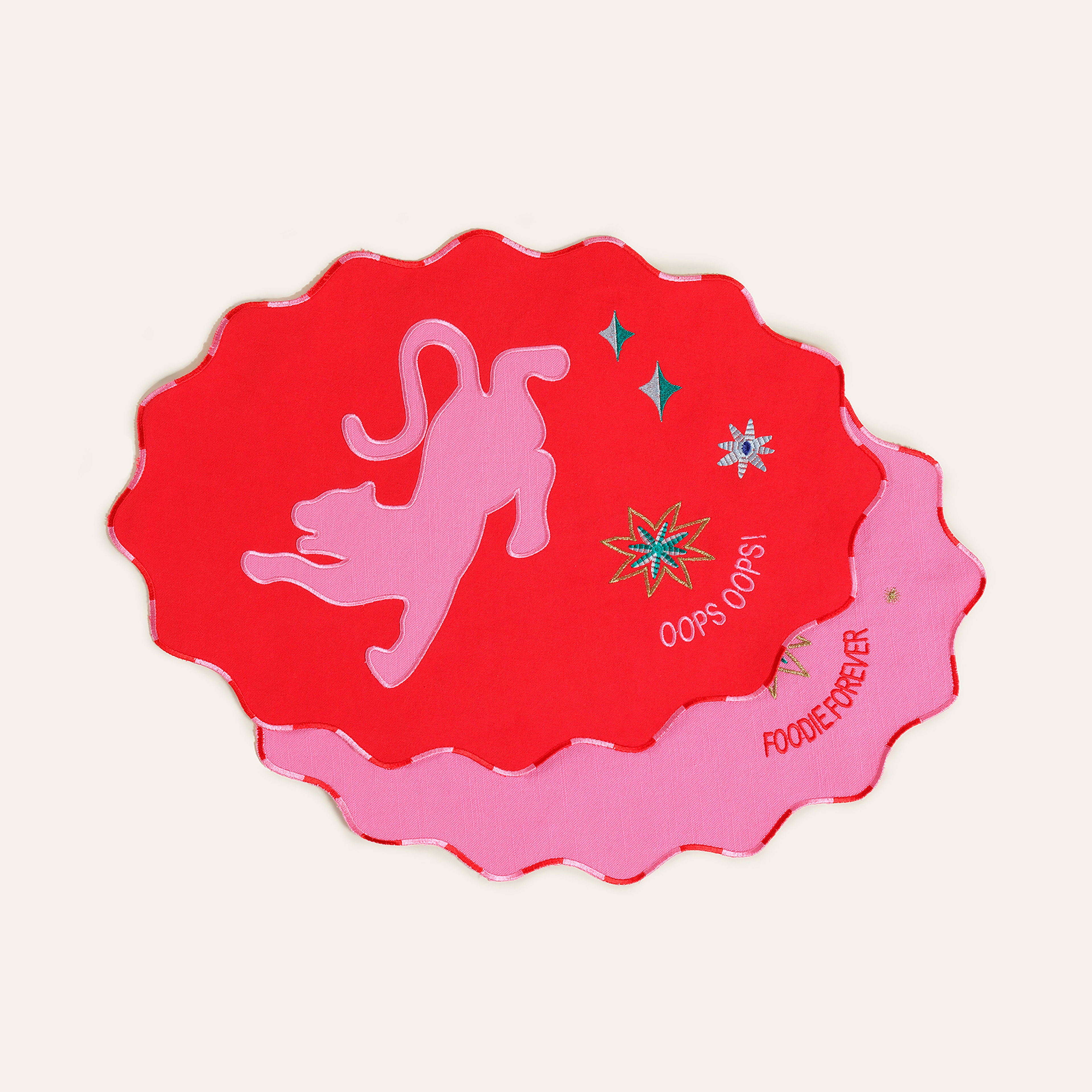 Nilüfer Dijital Baskılı Nakışlı Pamuk Amerikan Servis 35x50 Cm Pembe - Kırmızı