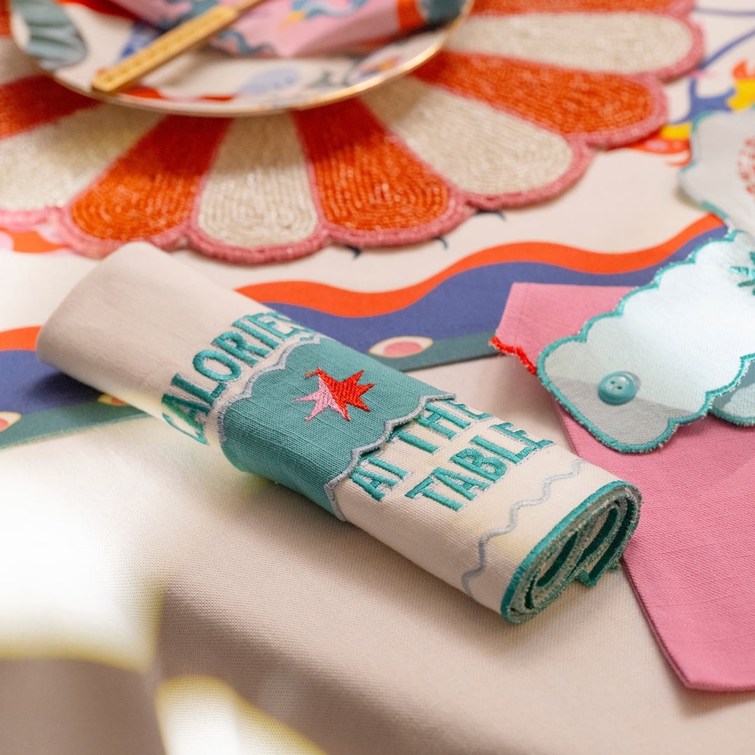 Nilüfer Dijital Baskılı Nakışlı Pamuk Peçete Halkası 6x18 Cm Renkli