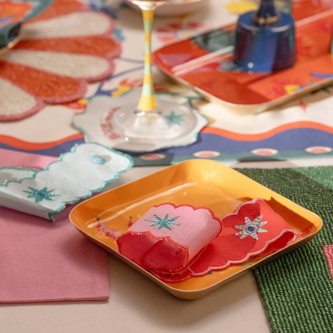 Nilüfer Dijital Baskılı Nakışlı Pamuk Peçete Halkası 6x18 Cm Renkli