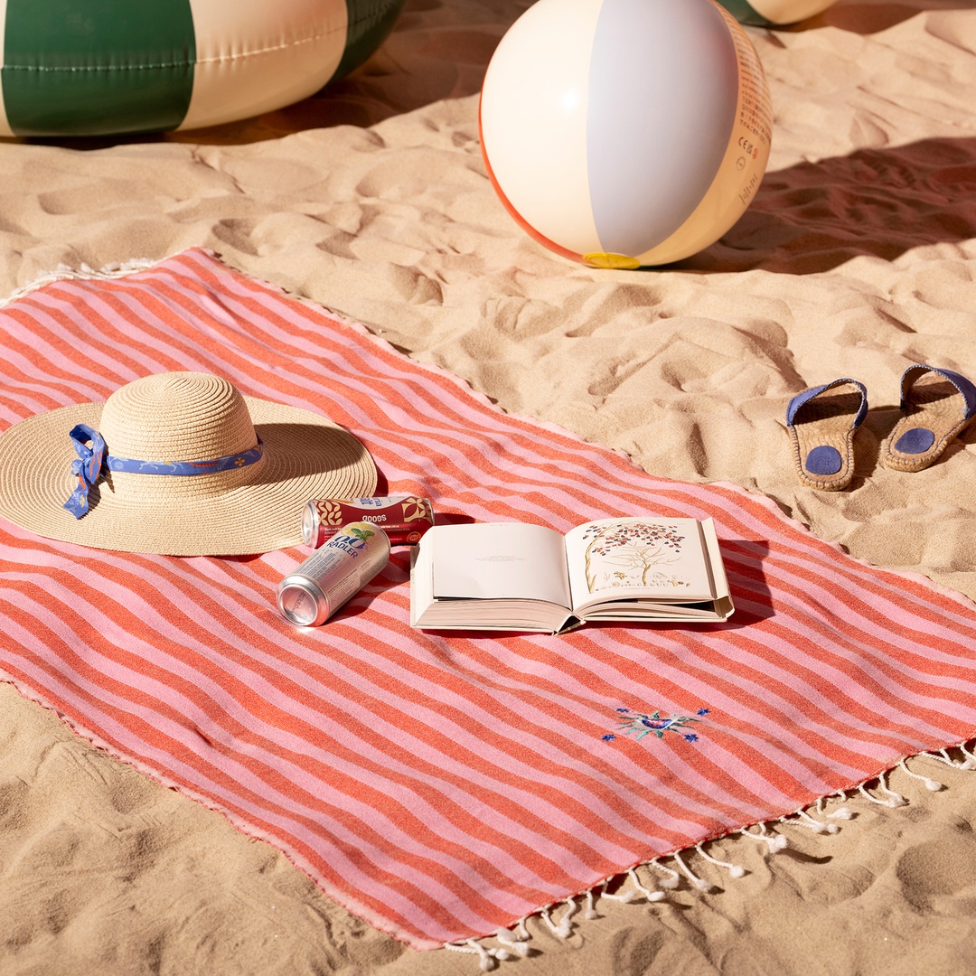 Baklan Nakışlı Pamuk Pamuklu Peştamal 90x170 Cm Kırmızı - Pembe