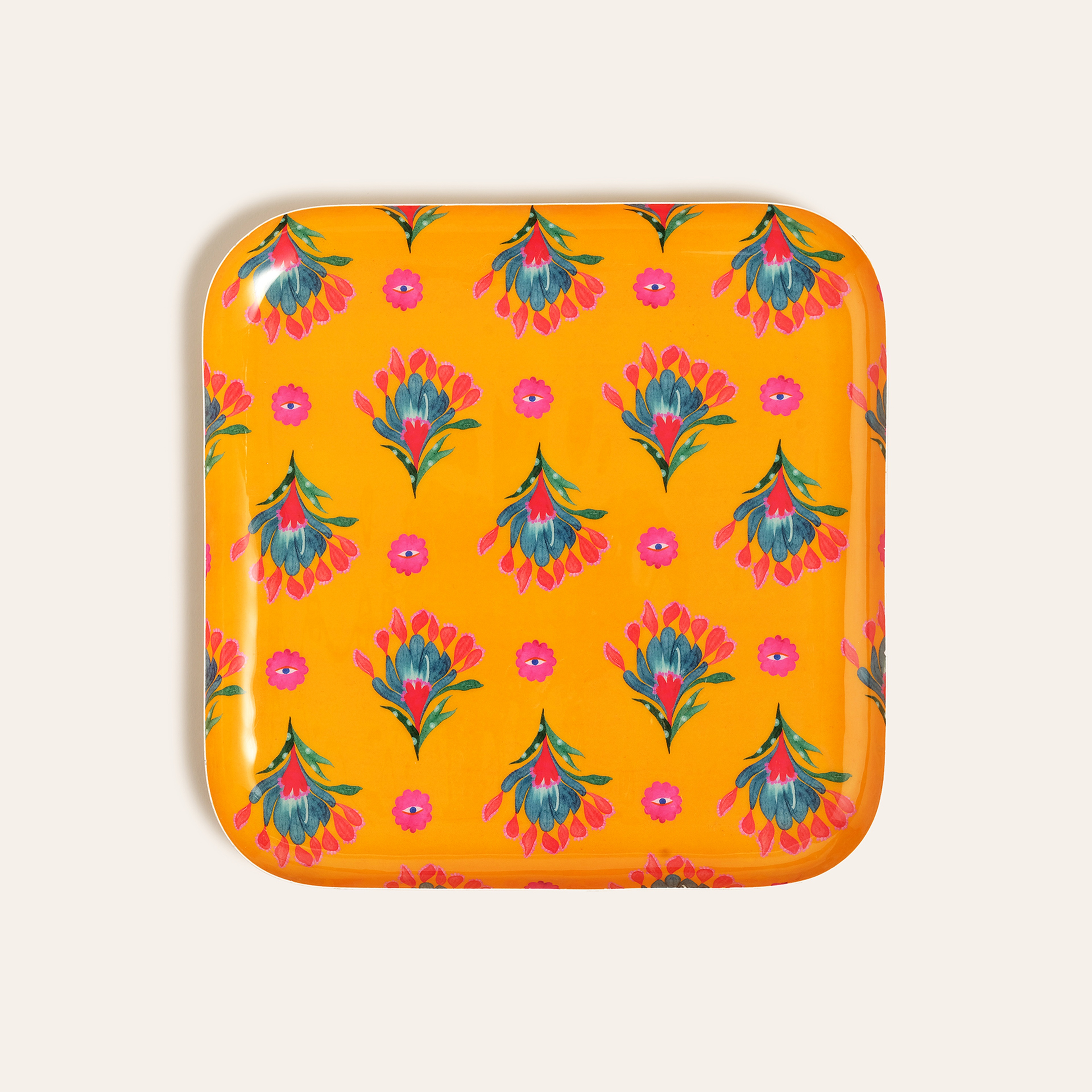 Nanpur Metal Dekoratif Tepsi 26x26x2 Cm Sarı