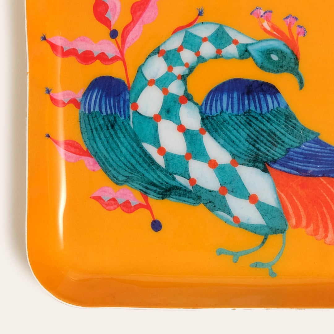 Nanpur Metal Dekoratif Tepsi 15x15x3 Cm Sarı