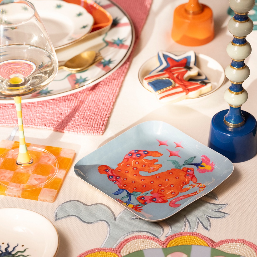 Nanpur Metal Dekoratif Tepsi 15x15x3 Cm Mavi