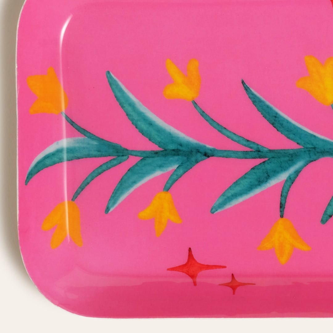 Nanpur Metal Dekoratif Tepsi 42x15x2 Cm Pembe