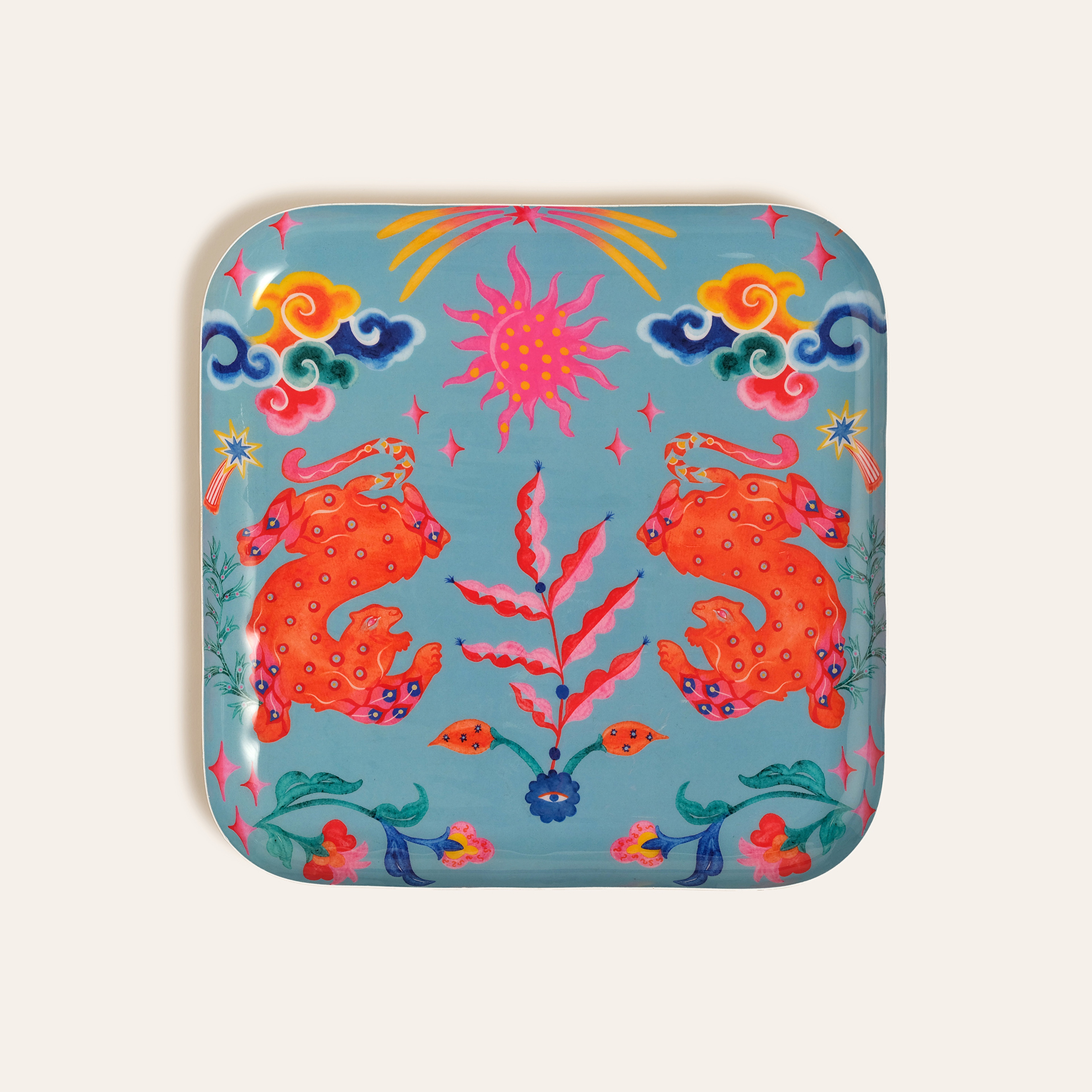 Nanpur Metal Dekoratif Tepsi 26x26x2 Cm Mavi