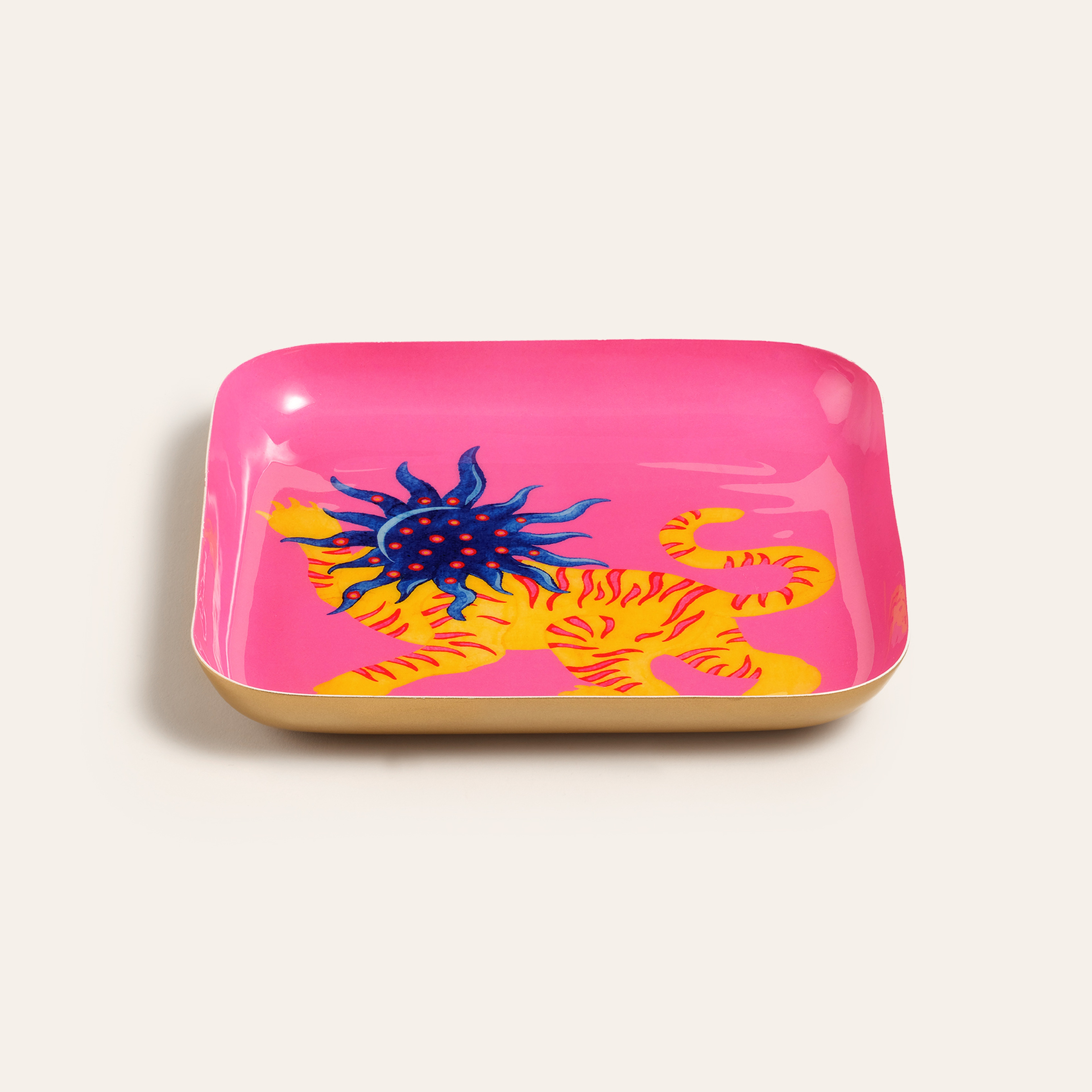 Nanpur Metal Dekoratif Tepsi 19x19x2 Cm Pembe - Sarı