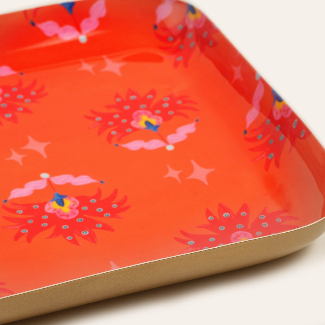 Nanpur Metal Dekoratif Tepsi 19x19x2 Cm Turuncu