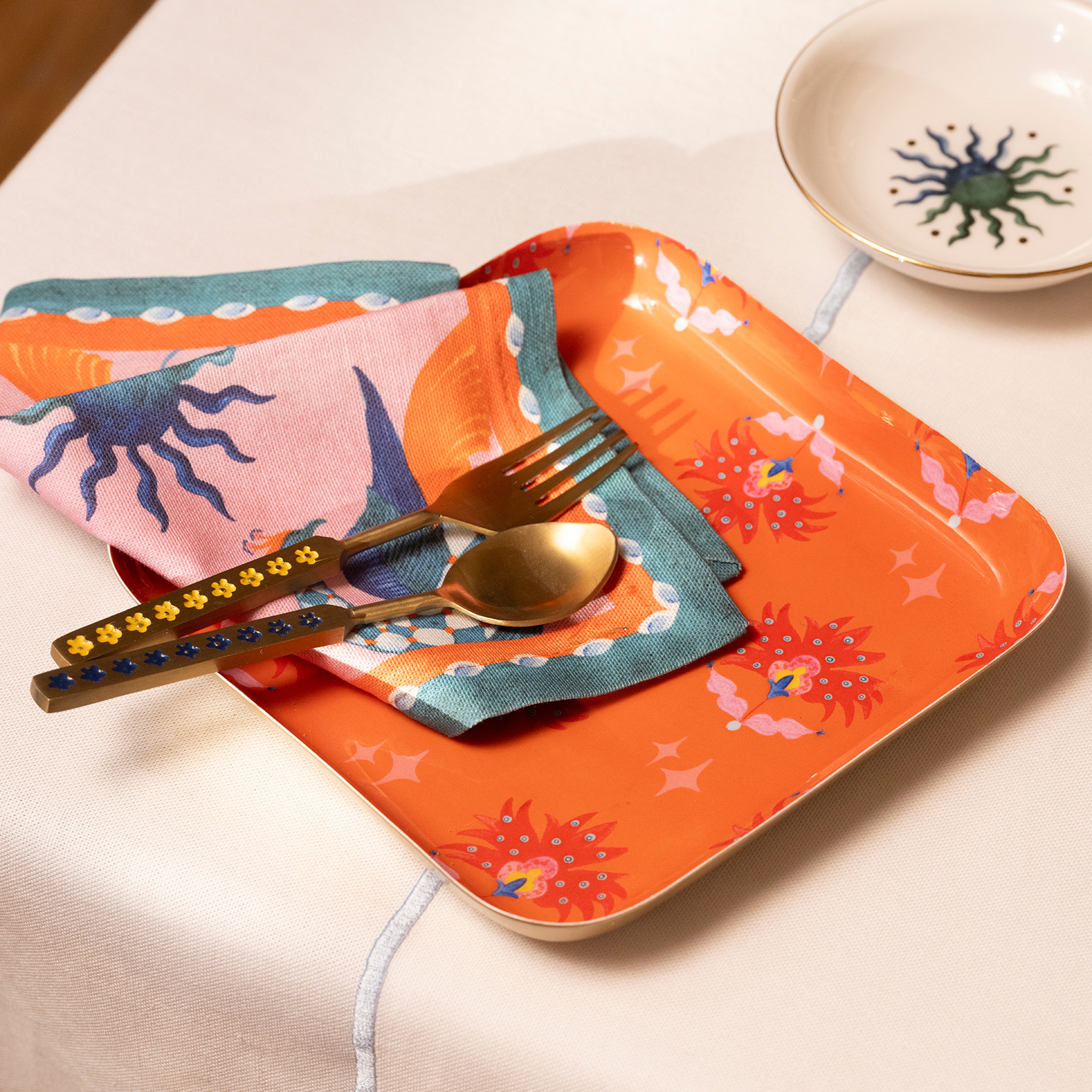 Nanpur Metal Dekoratif Tepsi 19x19x2 Cm Turuncu