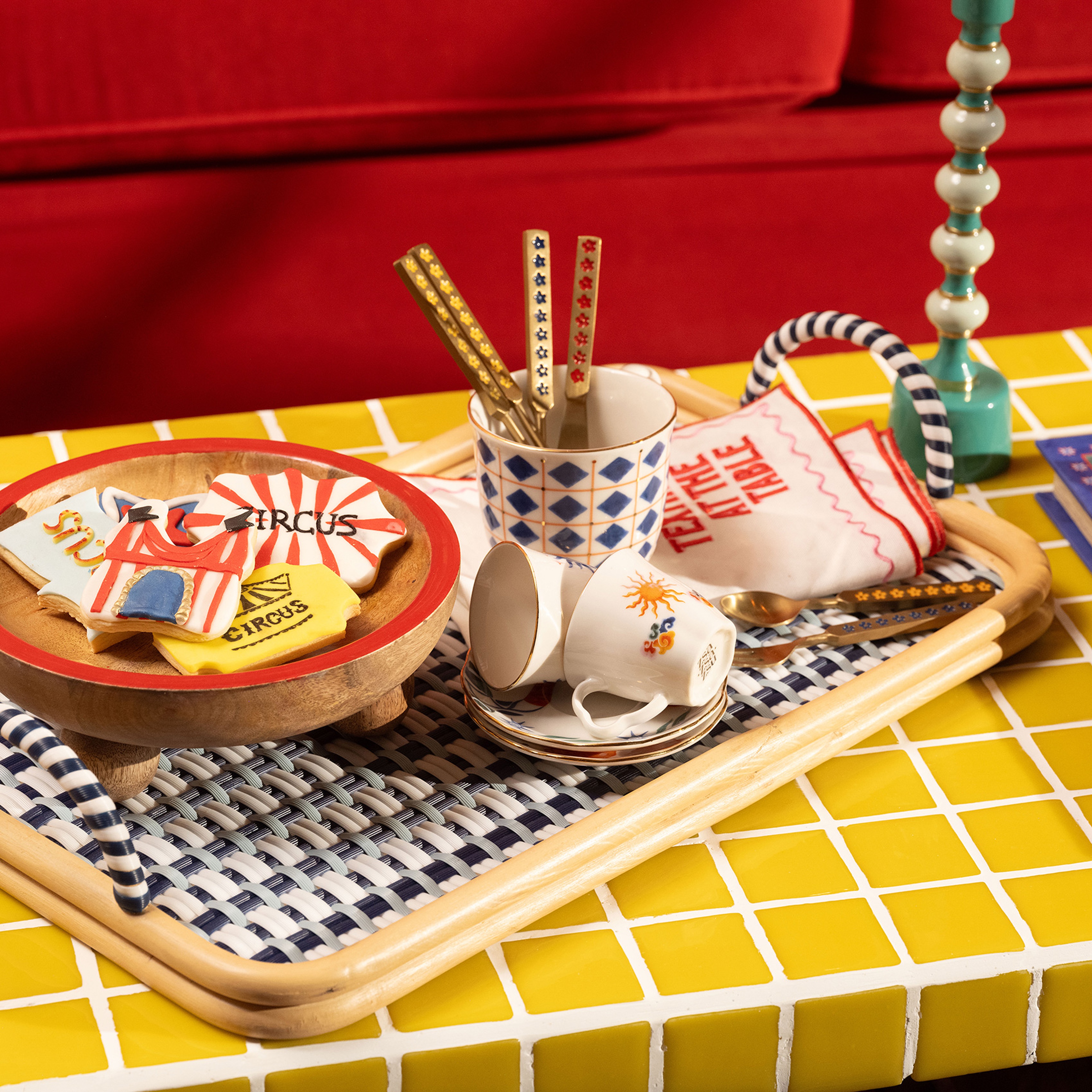 Java Sentetik Rattan Dekoratif Tepsi 51 Cm Lacivert