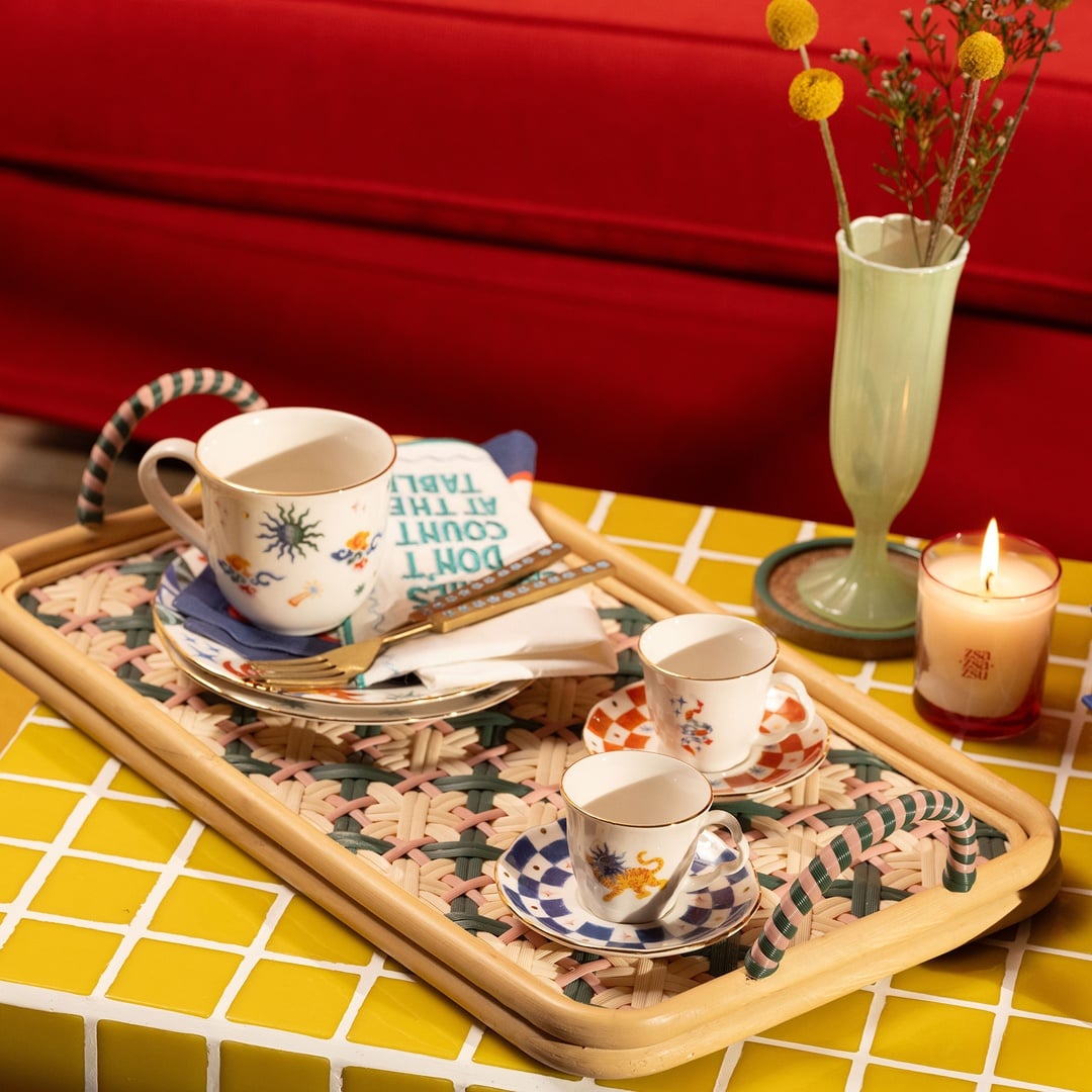 Java Sentetik Rattan Dekoratif Tepsi 51 Cm Pembe