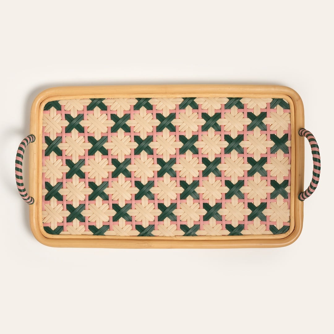 Java Sentetik Rattan Dekoratif Tepsi 51 Cm Pembe