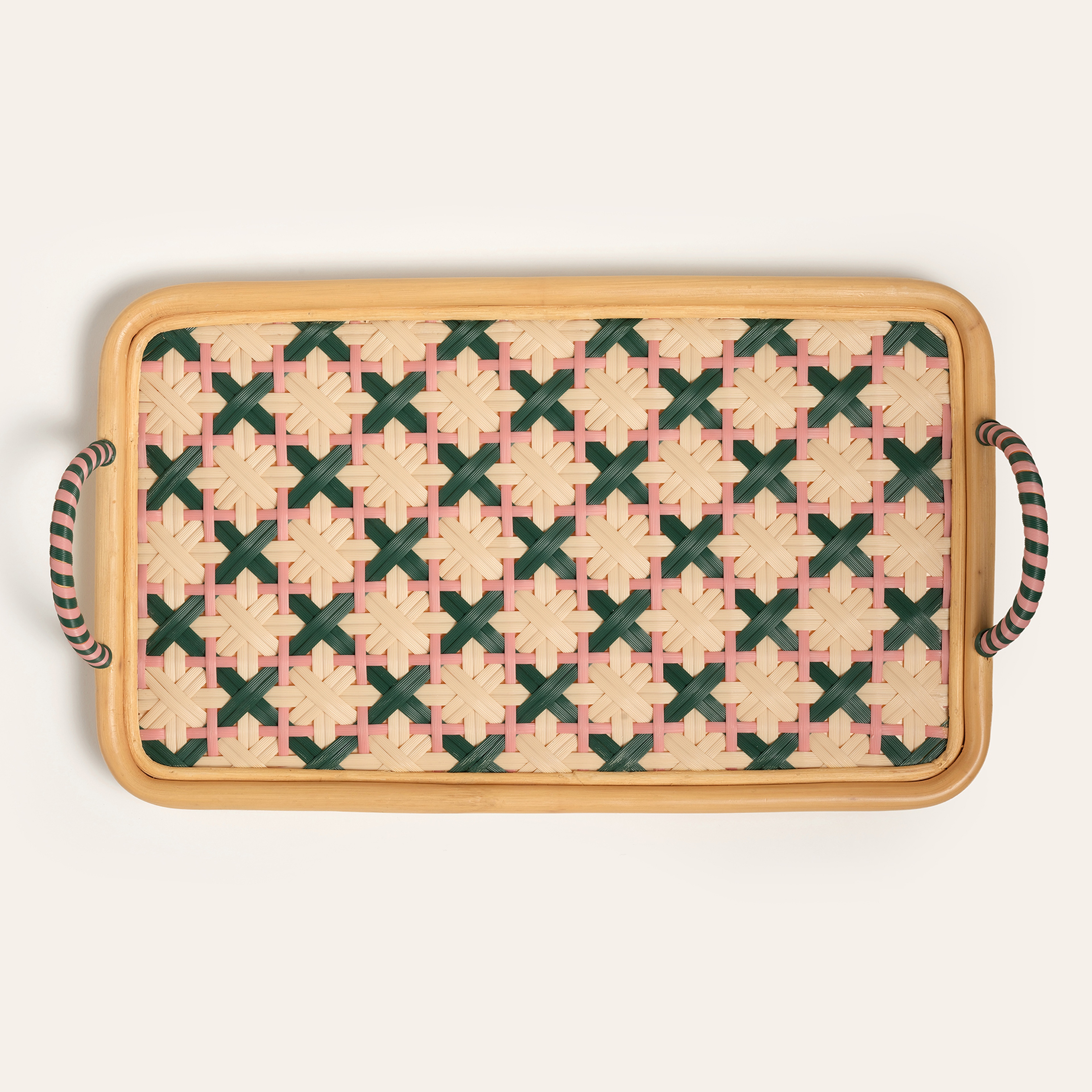 Java Sentetik Rattan Dekoratif Tepsi 51 Cm Pembe