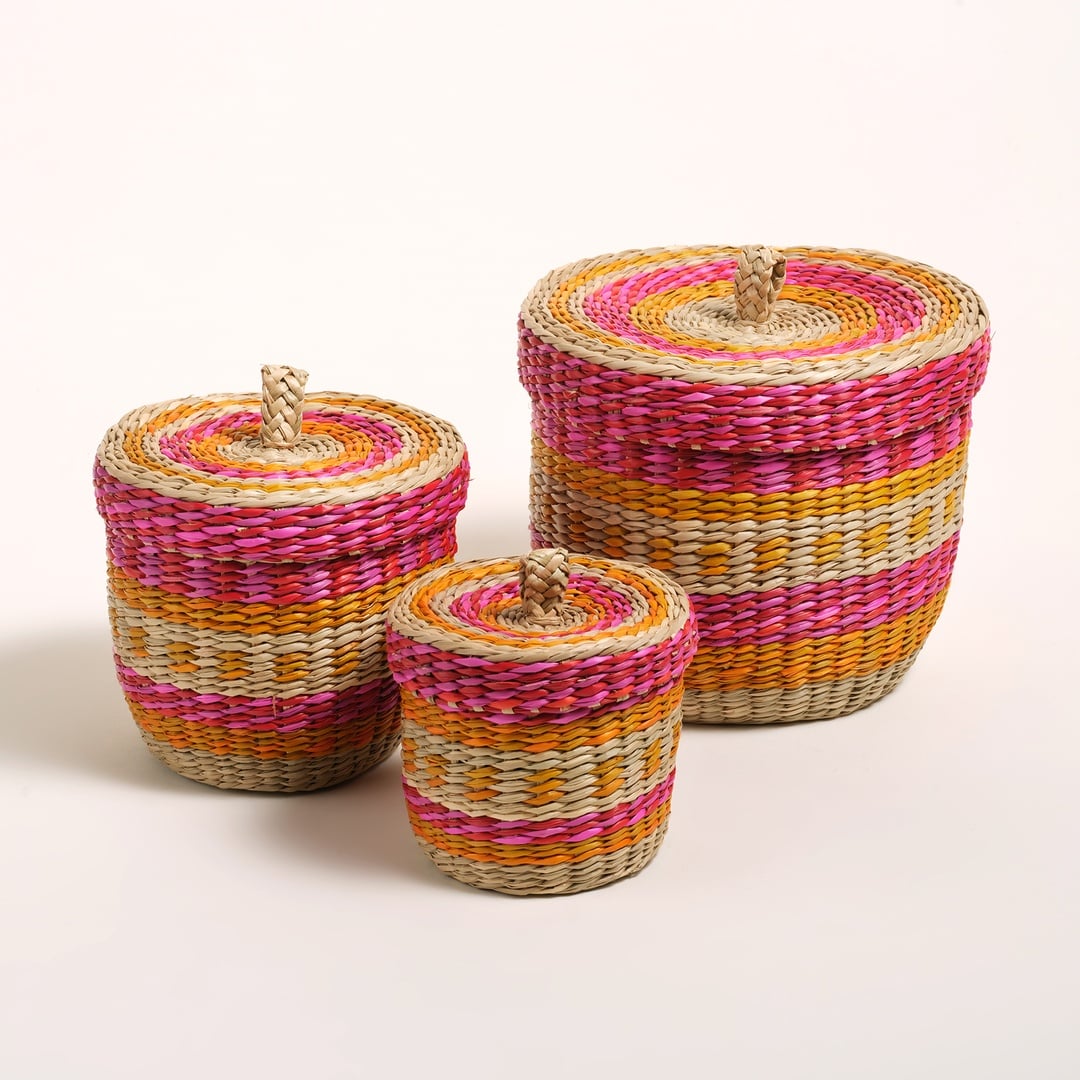 Tam Dao Deniz Çayırı Sepet 11x9 Cm Fuşya - Sarı