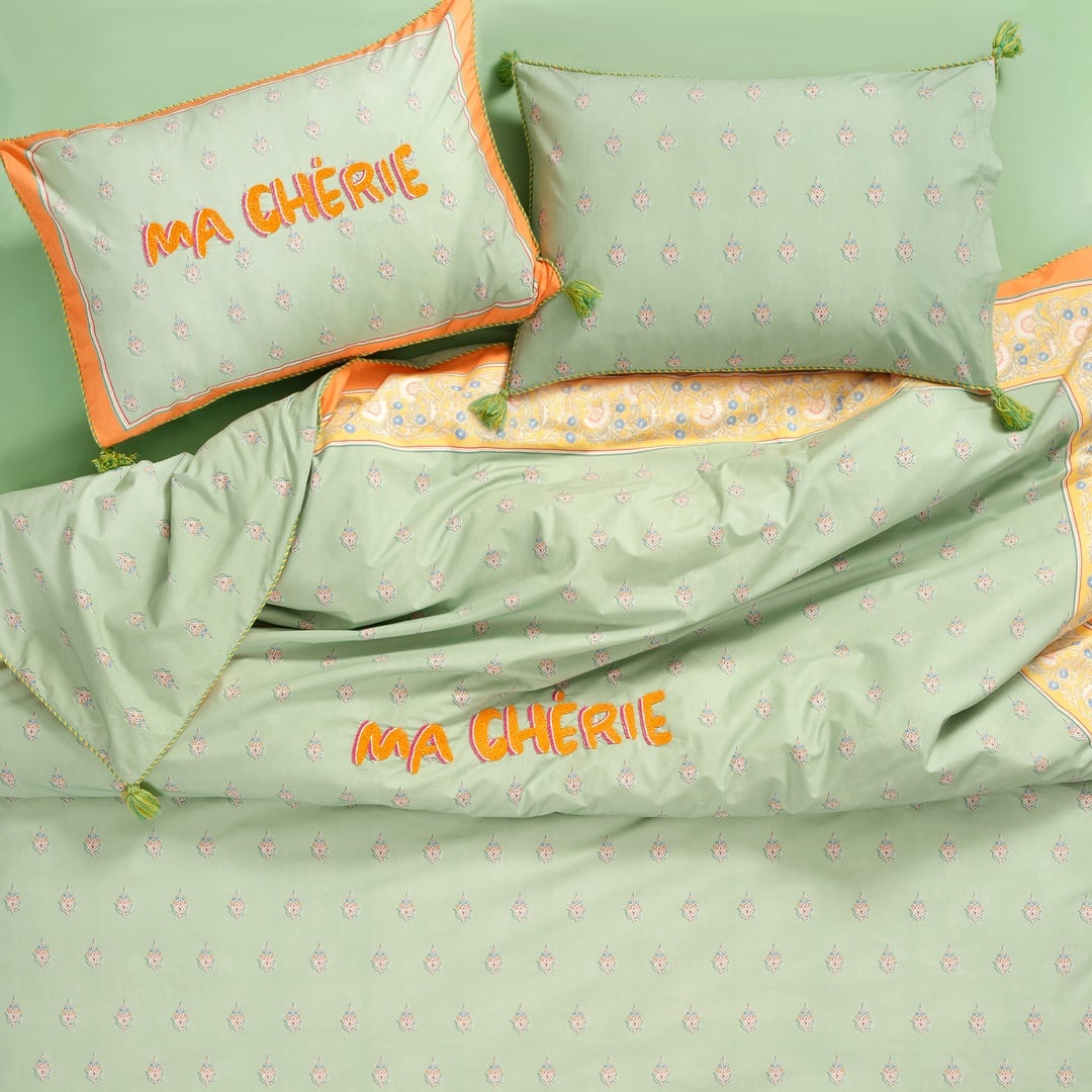 Sansad 200 Tc Püsküllü El İşi Nakışlı Kıng Sıze Pamuk Percale Nevresim Takımı 240x220 Cm Yeşil