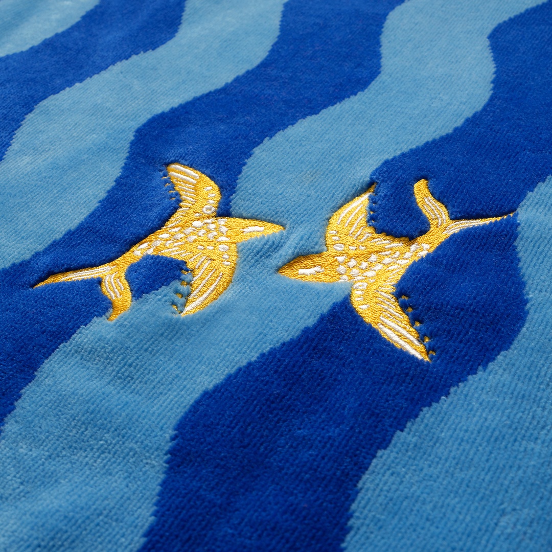 Tabea Nakışlı Pamuk Plaj Havlusu 90x180 Cm Açık Mavi - Koyu Mavi