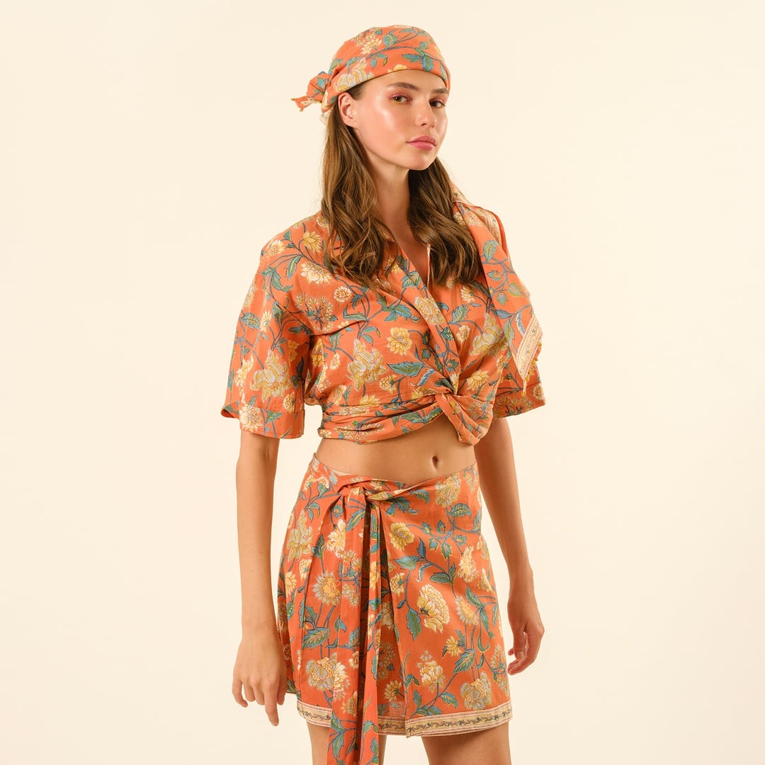 Gaya El Baskısı Fular 115x115 Cm Turuncu