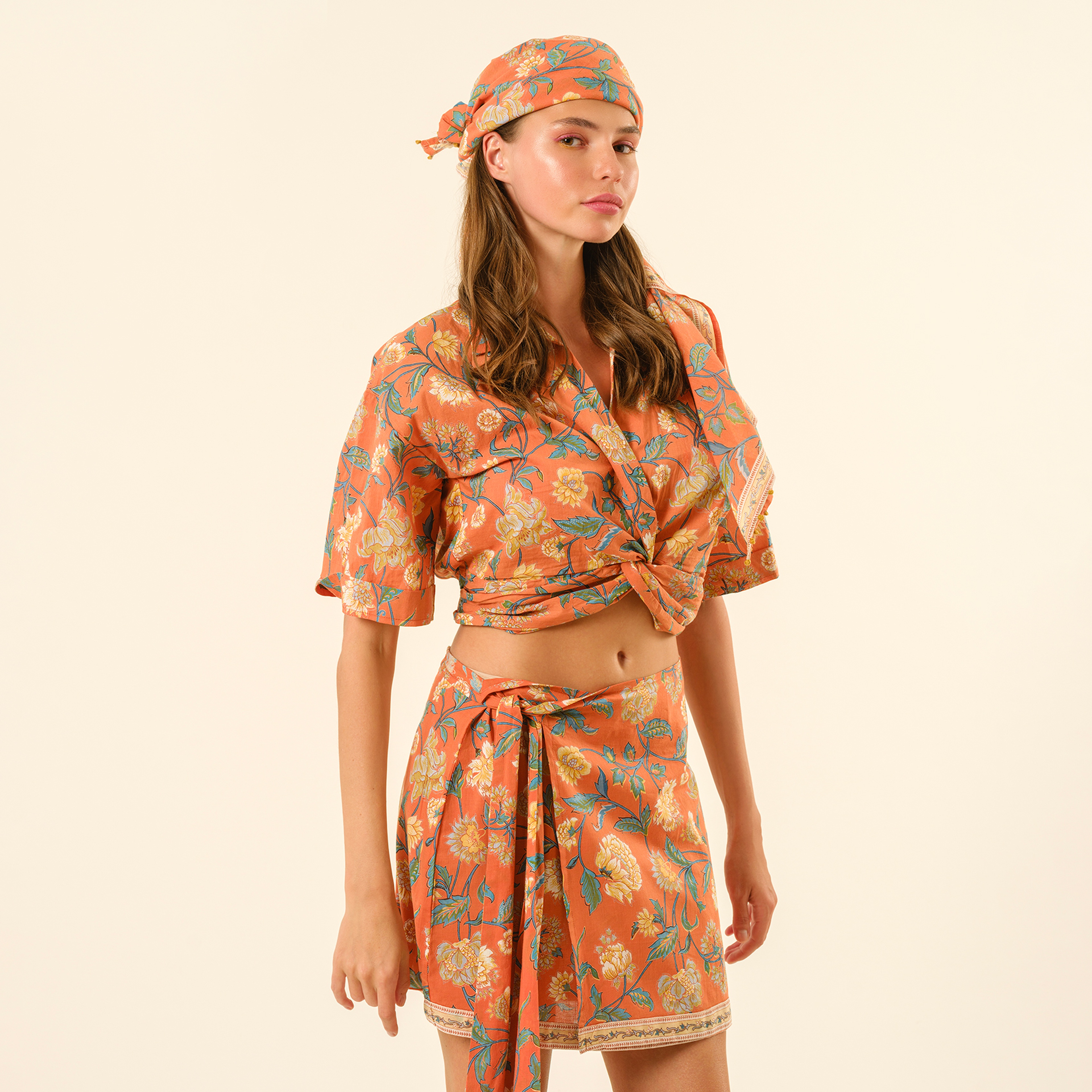 Gaya El Baskısı Fular 115x115 Cm Turuncu