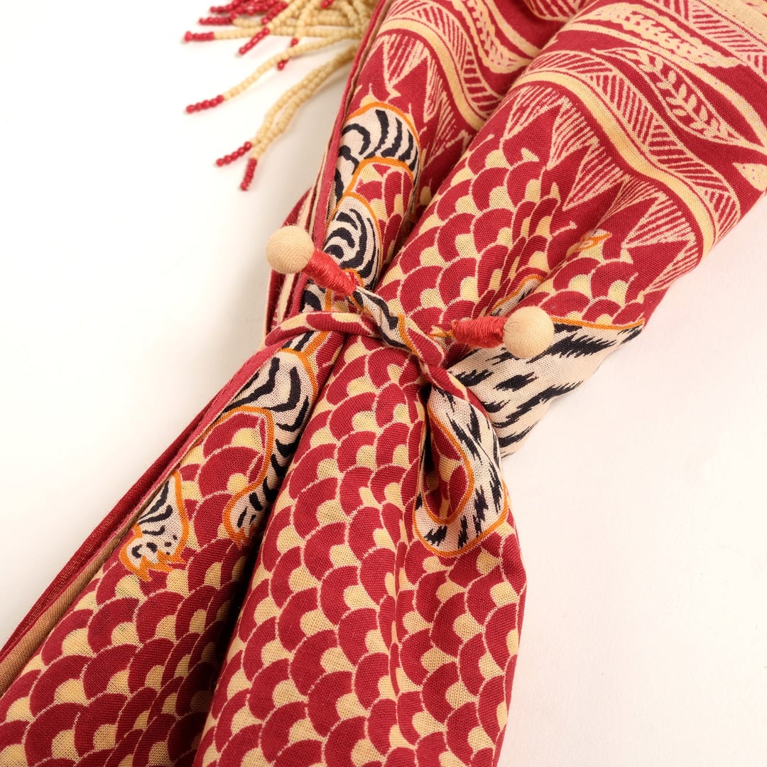 Gaya El Baskısı Fular 115x115 Cm Kırmızı