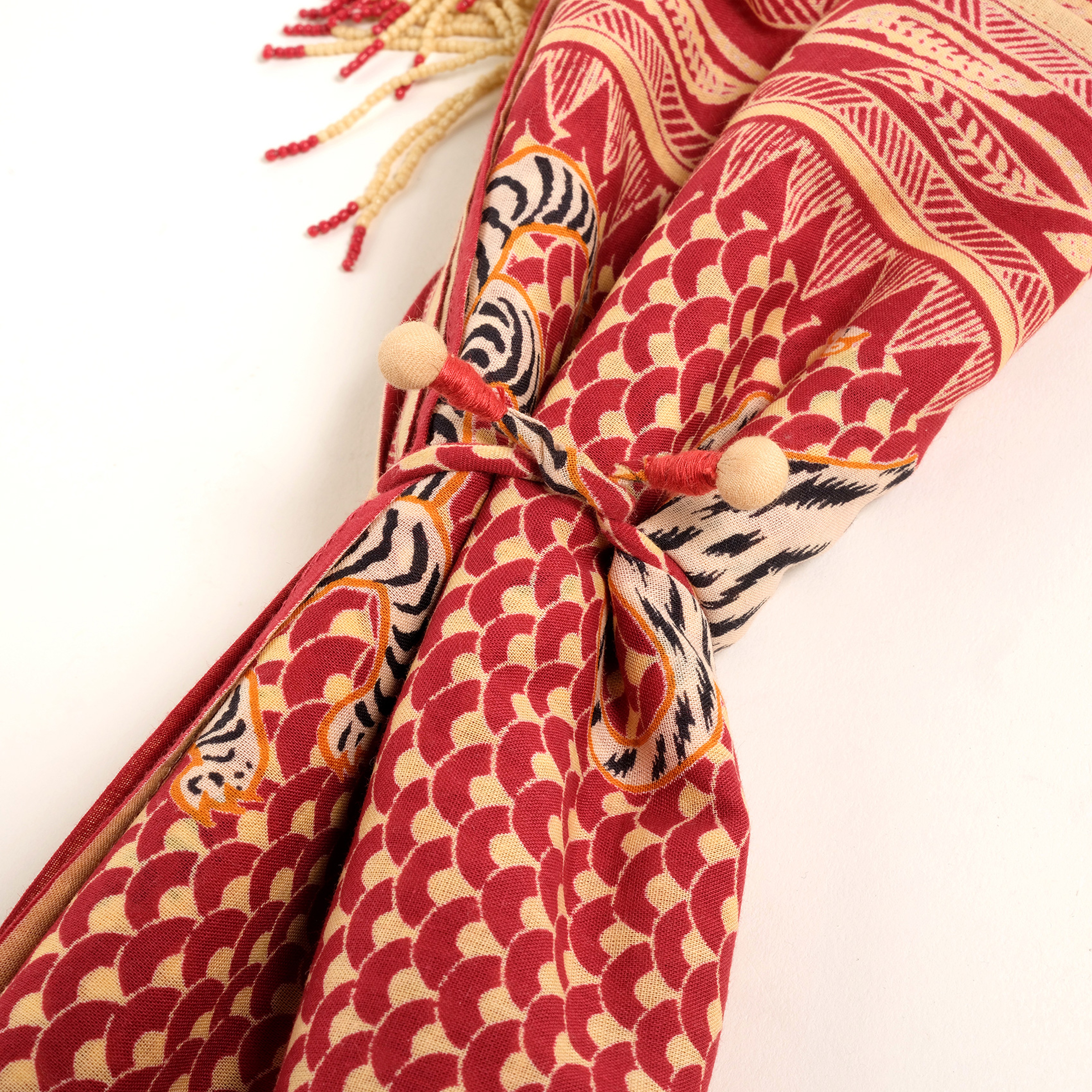 Gaya El Baskısı Fular 115x115 Cm Kırmızı