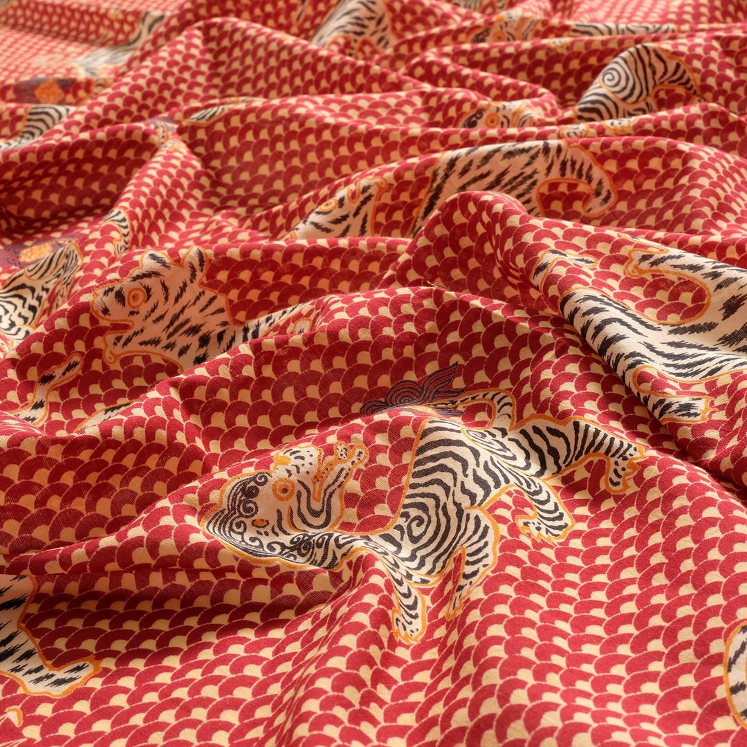 Gaya El Baskısı Fular 115x115 Cm Kırmızı