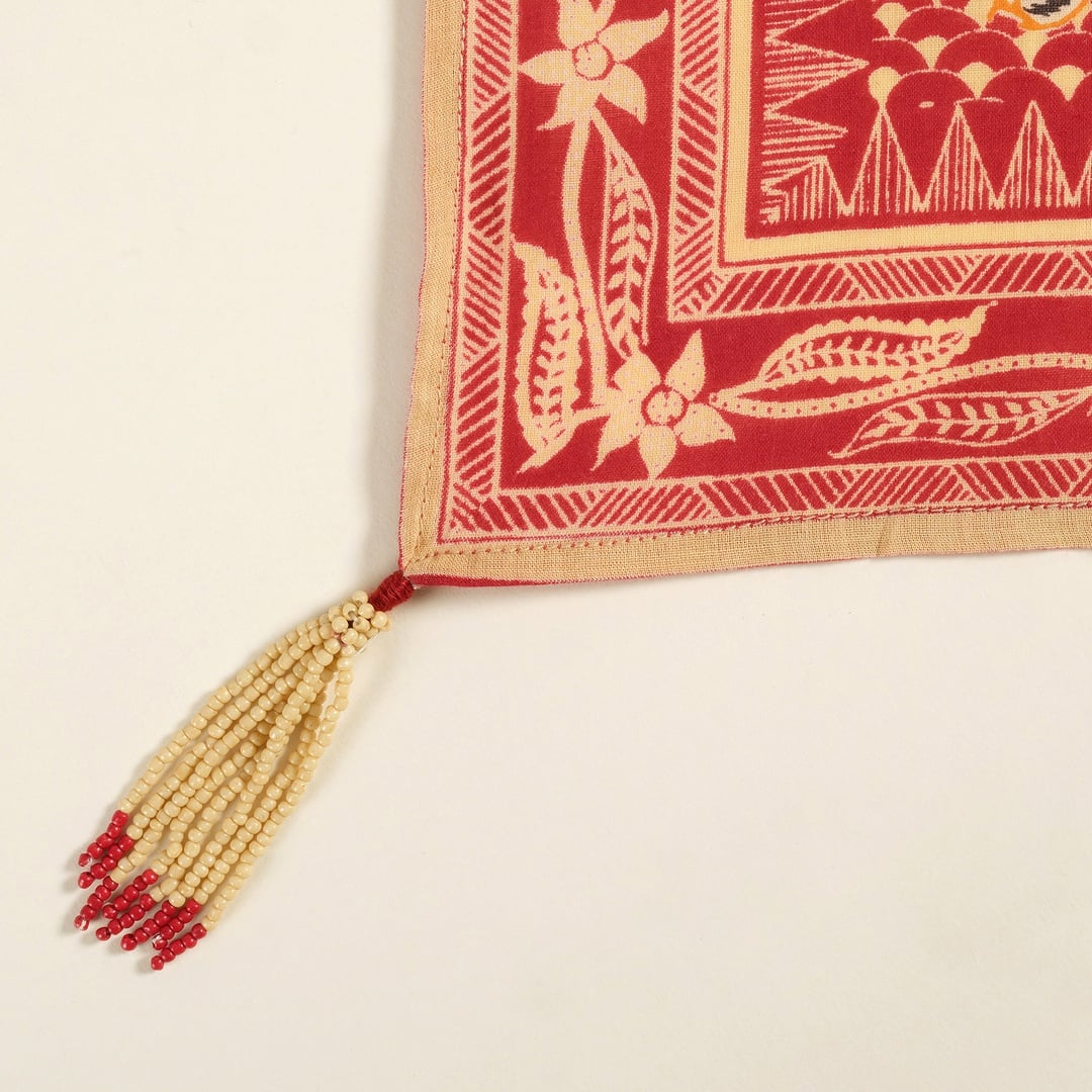 Gaya El Baskısı Fular 115x115 Cm Kırmızı