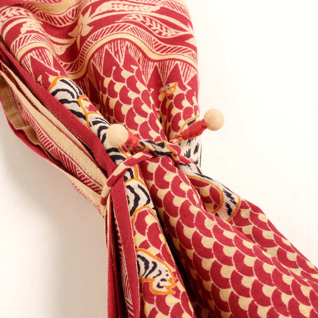 Gaya El Baskısı Fular 115x115 Cm Kırmızı