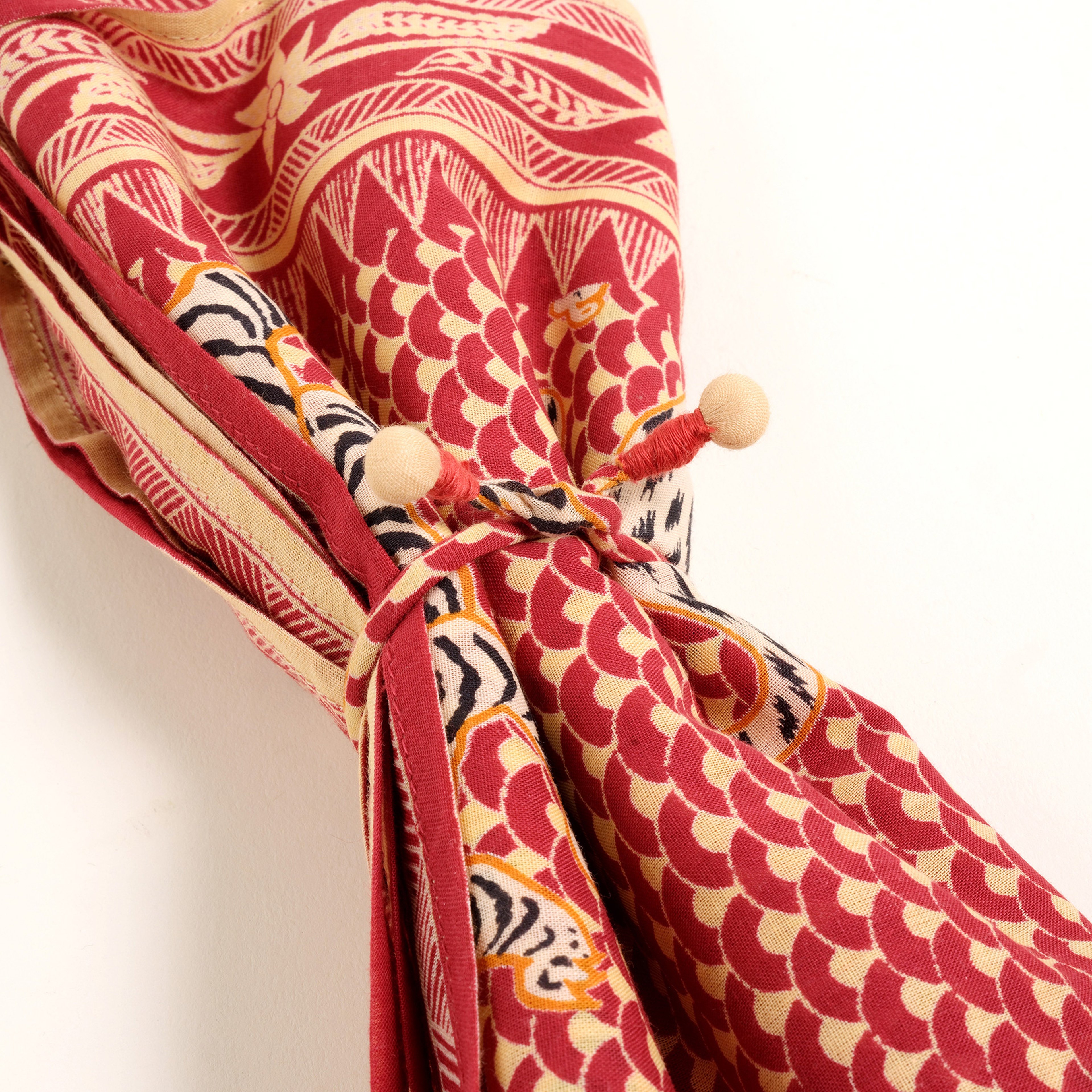 Gaya El Baskısı Fular 115x115 Cm Kırmızı