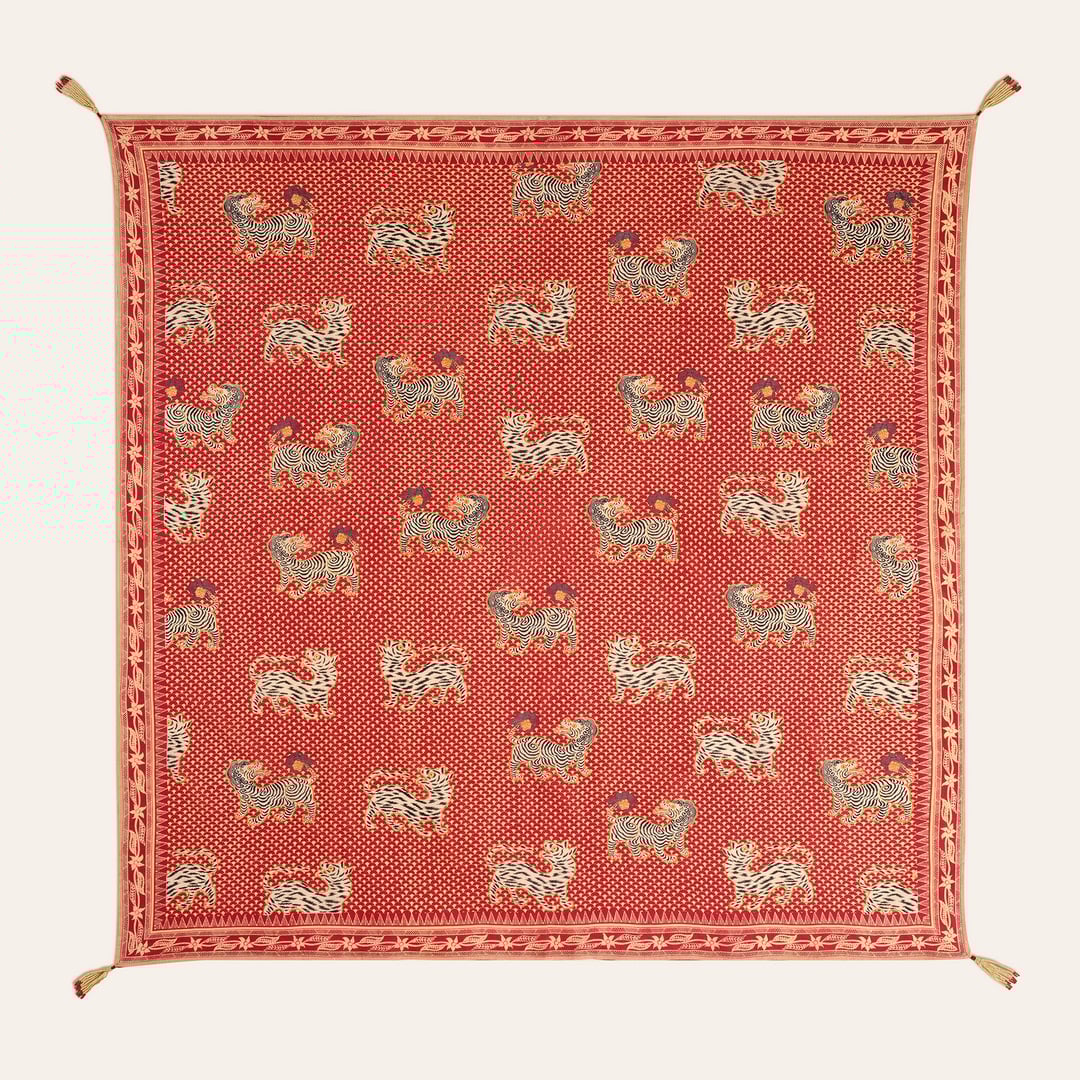 Gaya El Baskısı Fular 115x115 Cm Kırmızı