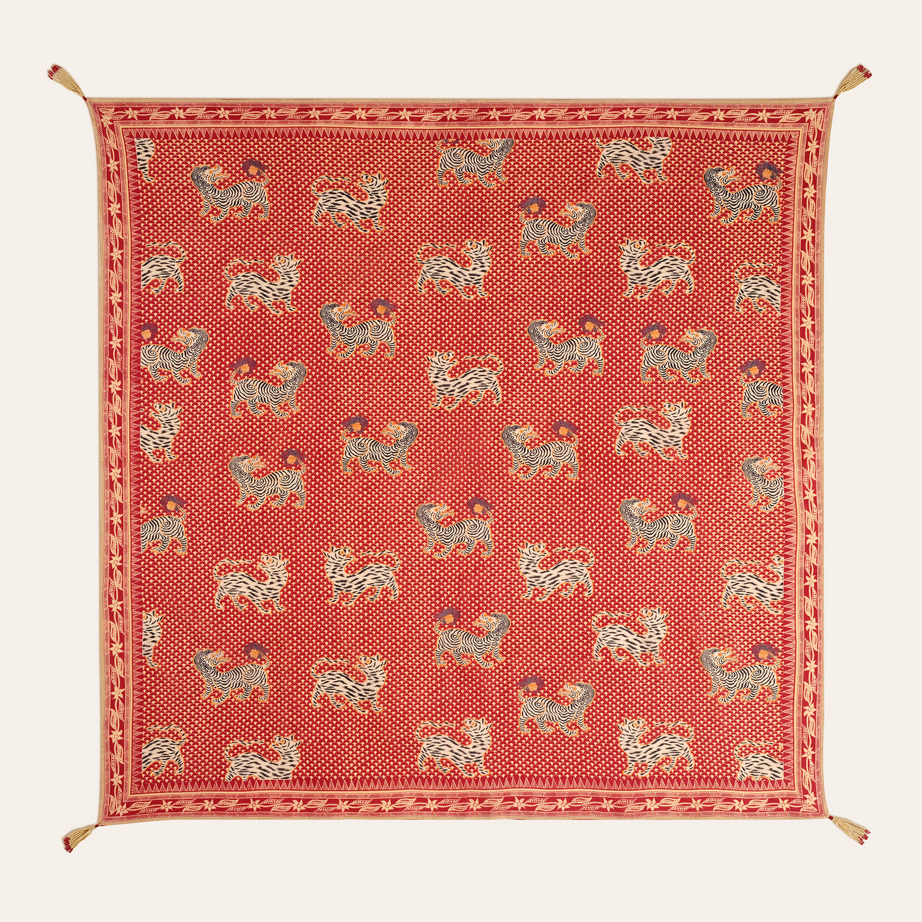 Gaya El Baskısı Fular 115x115 Cm Kırmızı