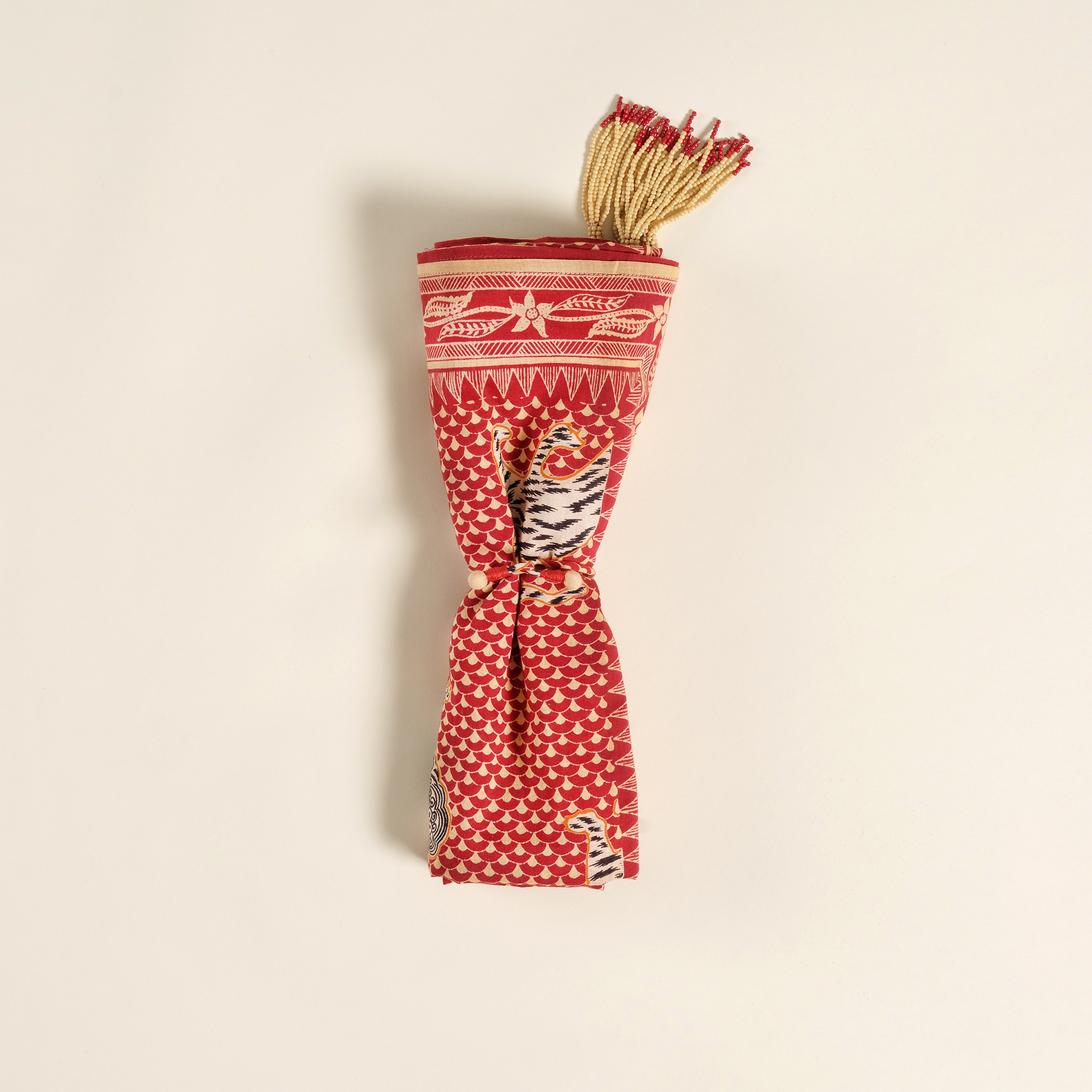 Gaya El Baskısı Fular 115x115 Cm Kırmızı