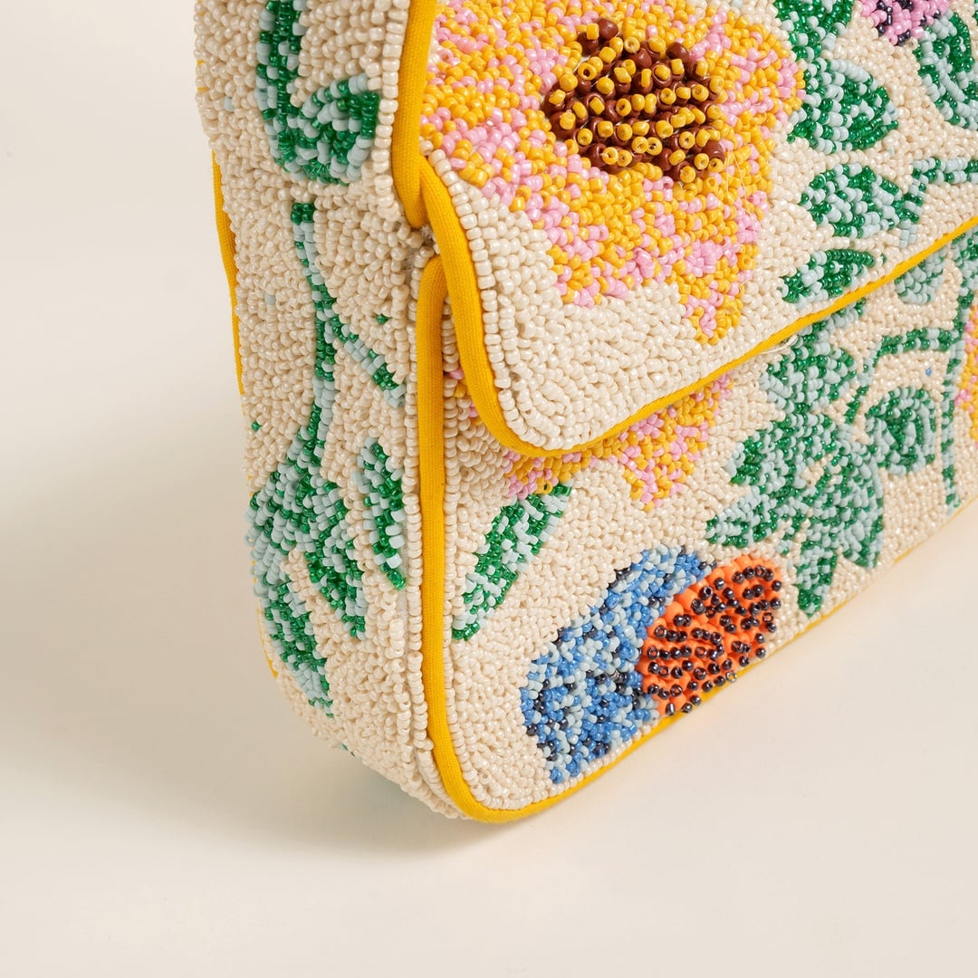 Delhı Boncuklu Polyester Omuz Çantası 24x16.5 Cm Sarı