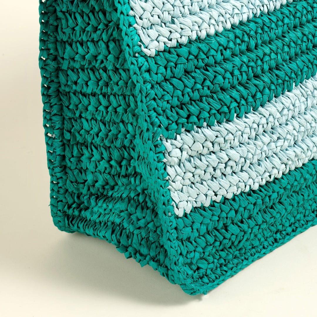 Delhı Rafya Tote Çanta 42x28 Cm Yeşil - Mavi