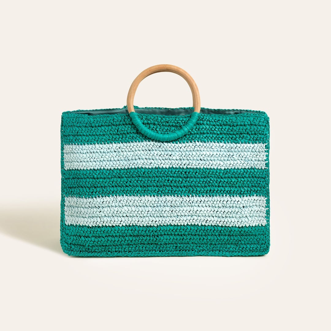 Delhı Rafya Tote Çanta 42x28 Cm Yeşil - Mavi