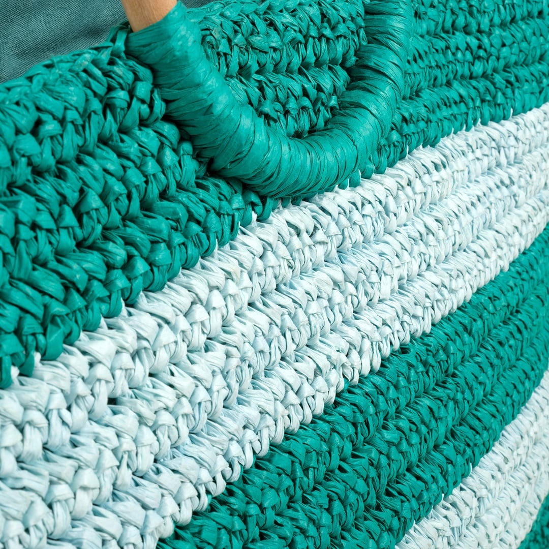 Delhı Rafya Tote Çanta 42x28 Cm Yeşil - Mavi