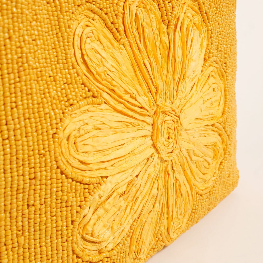 Delhı Rafya - Pamuk Tote Çanta 28x18 Cm Sarı