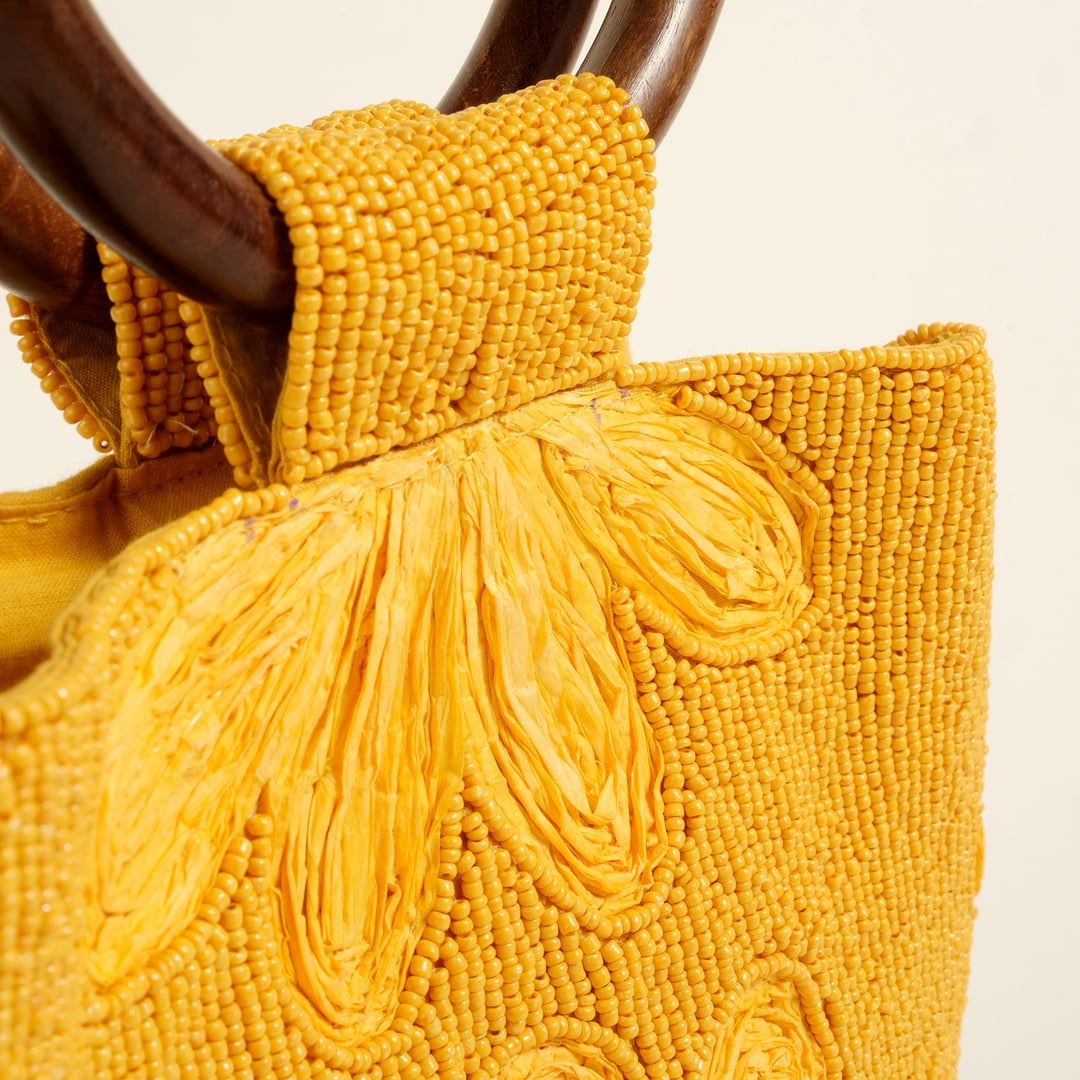 Delhı Rafya - Pamuk Tote Çanta 28x18 Cm Sarı