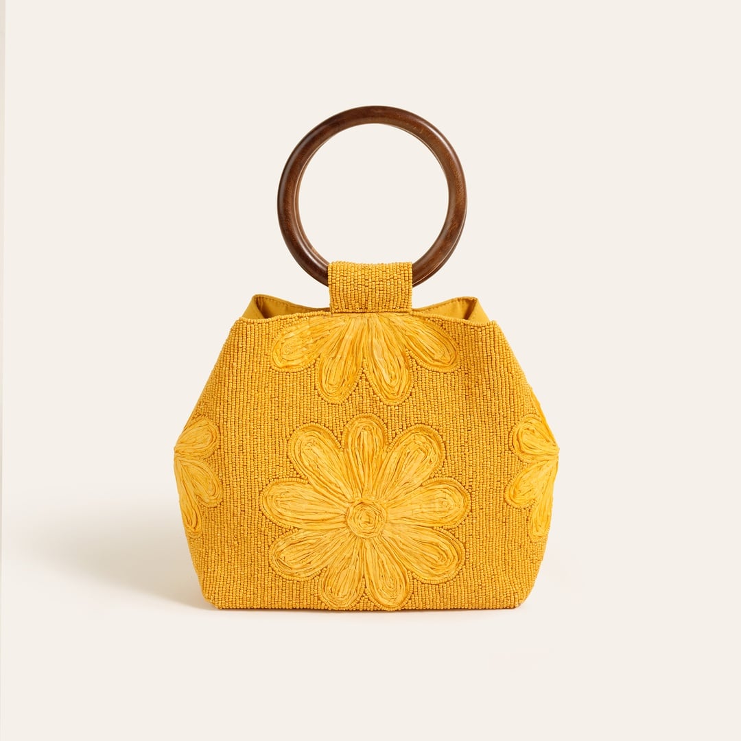 Delhı Rafya - Pamuk Tote Çanta 28x18 Cm Sarı