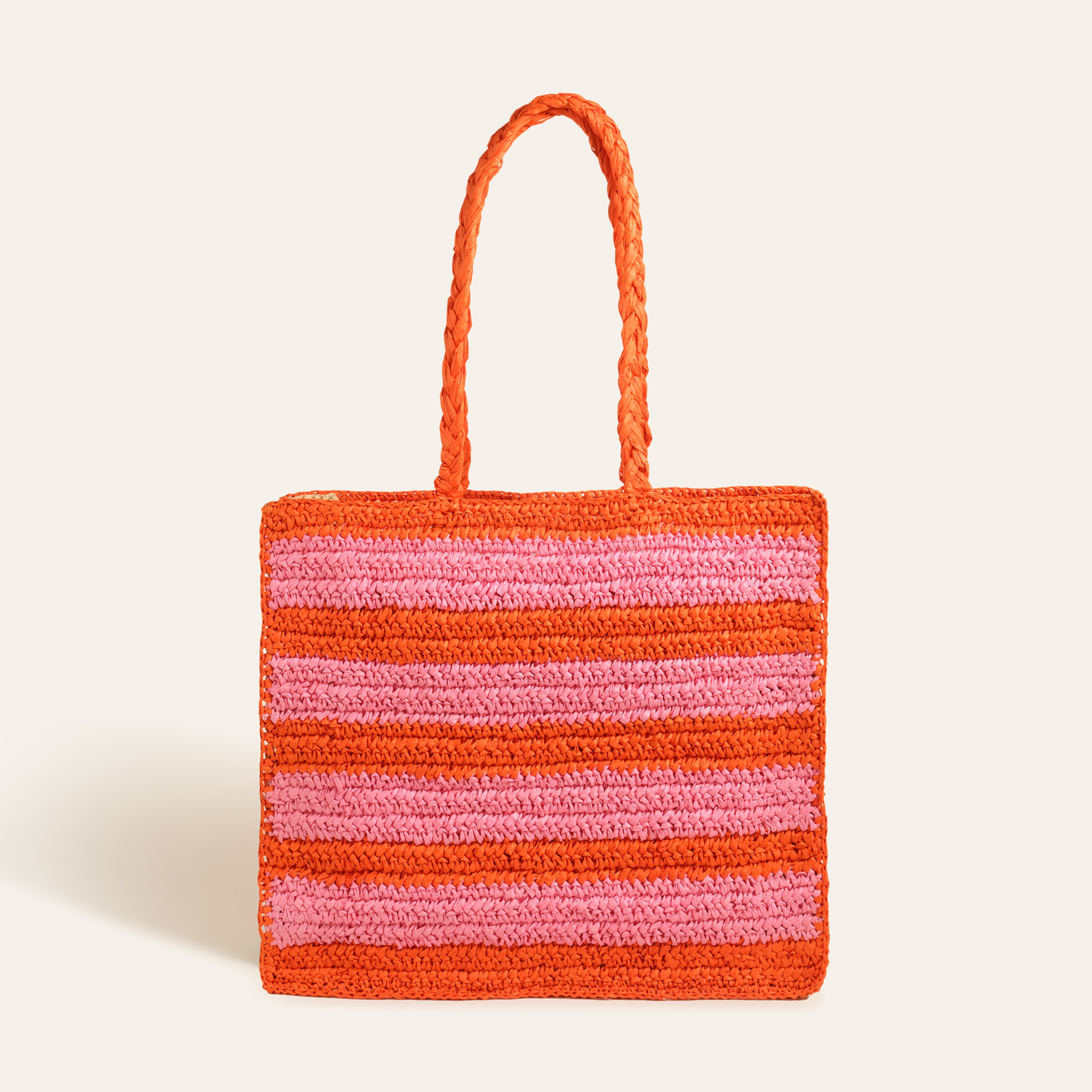 Delhı Rafya Omuz Çantası 43x35 Cm Turuncu - Pembe