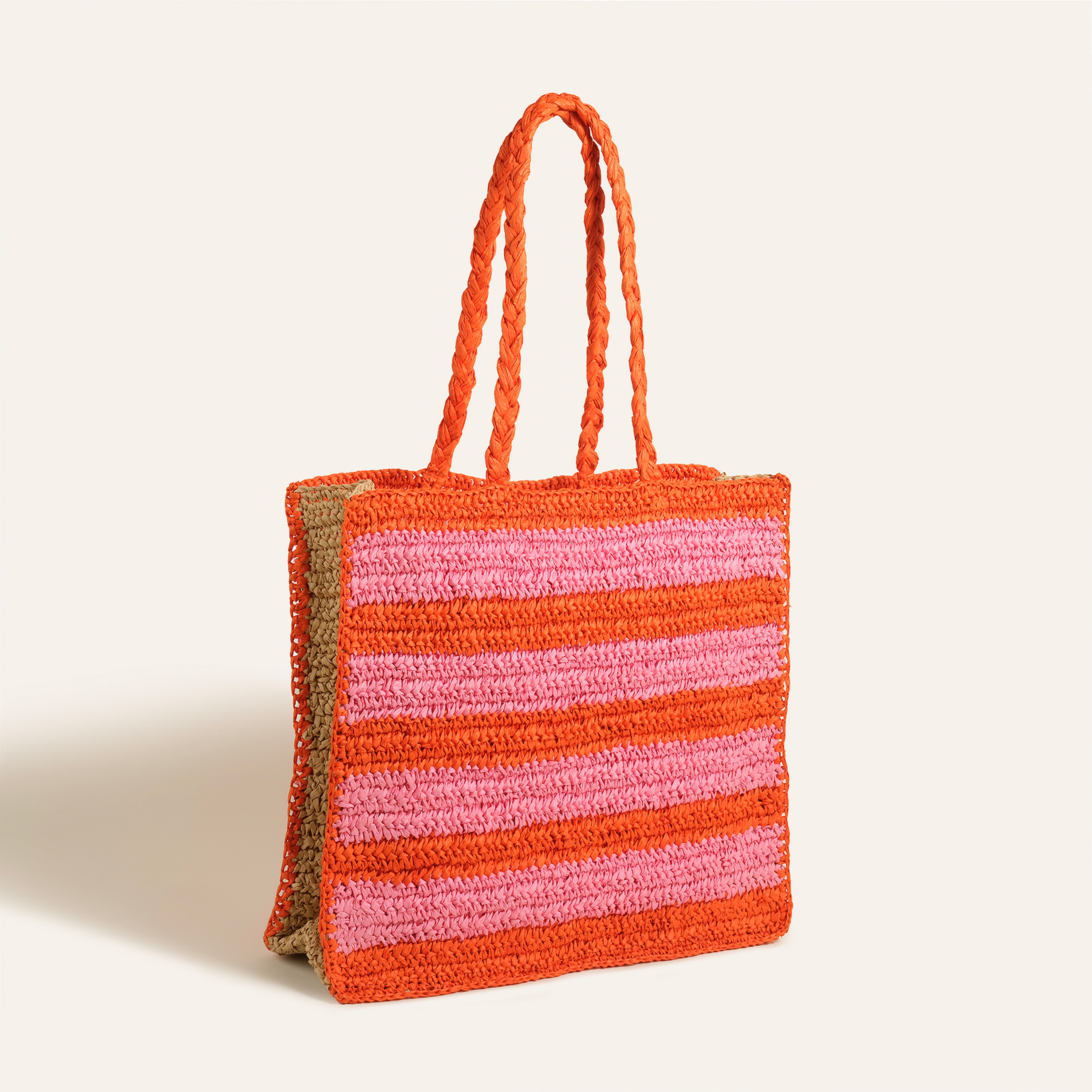 Delhı Rafya Omuz Çantası 43x35 Cm Turuncu - Pembe