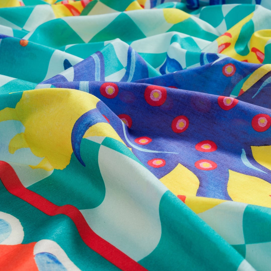 Pera Dijital Baskılı Pamuk Pamuk İpek Pareo 140x140 Cm Mavi