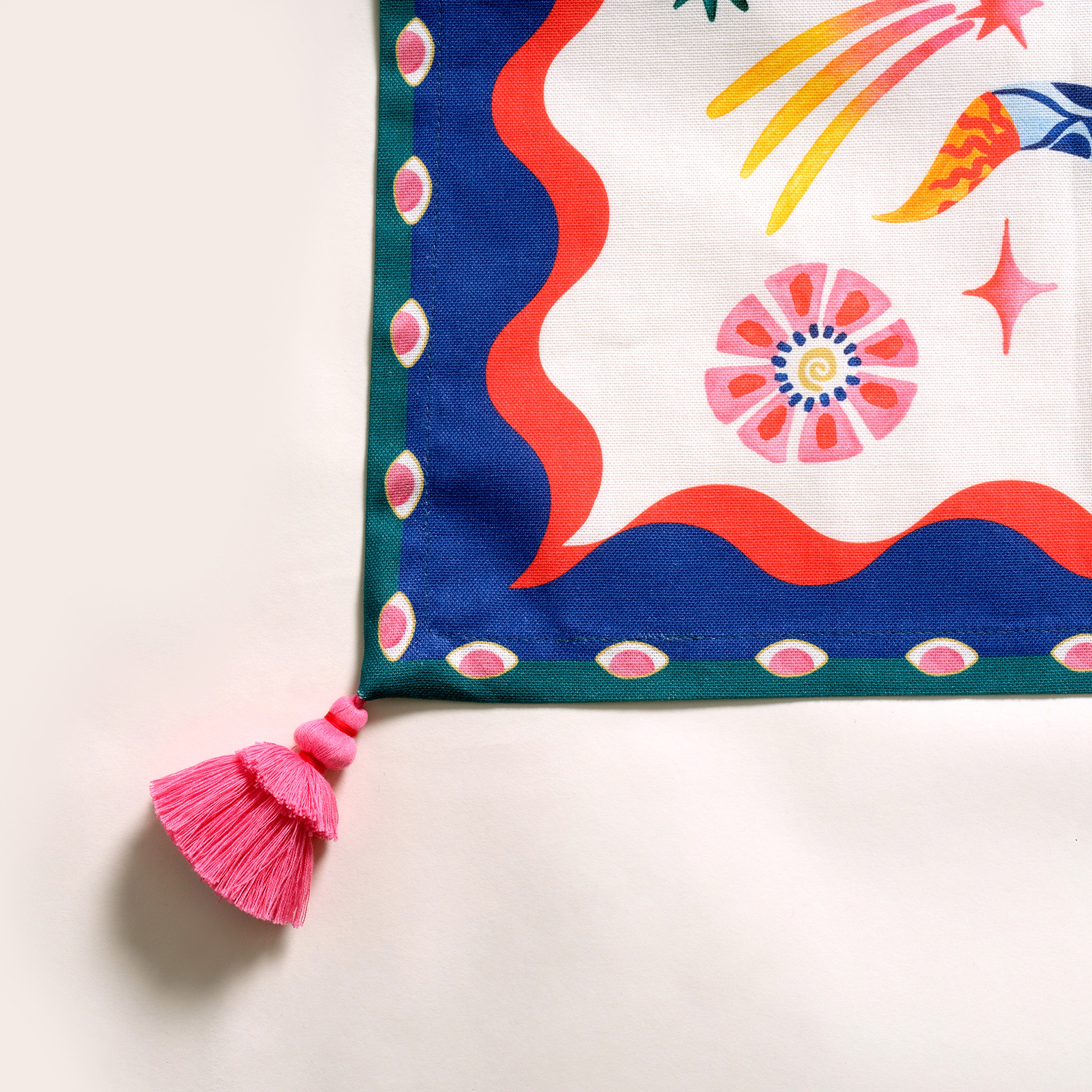 Nilüfer Dijital Baskılı Püsküllü Pamuk Runner 50x180 Cm Renkli