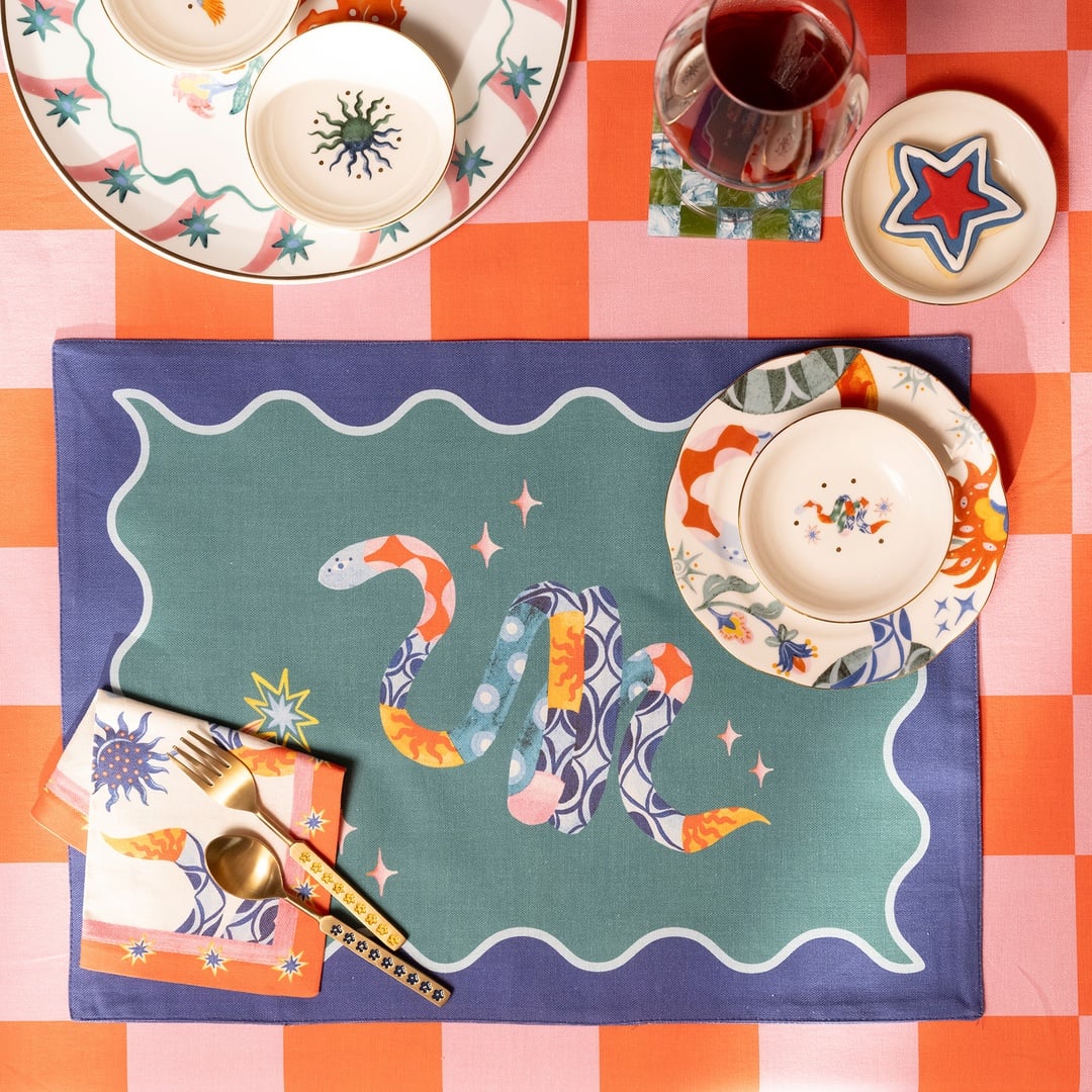 Nilüfer Dijital Baskılı Pamuk Amerikan Servis 35x50 Cm Yeşil - Mavi