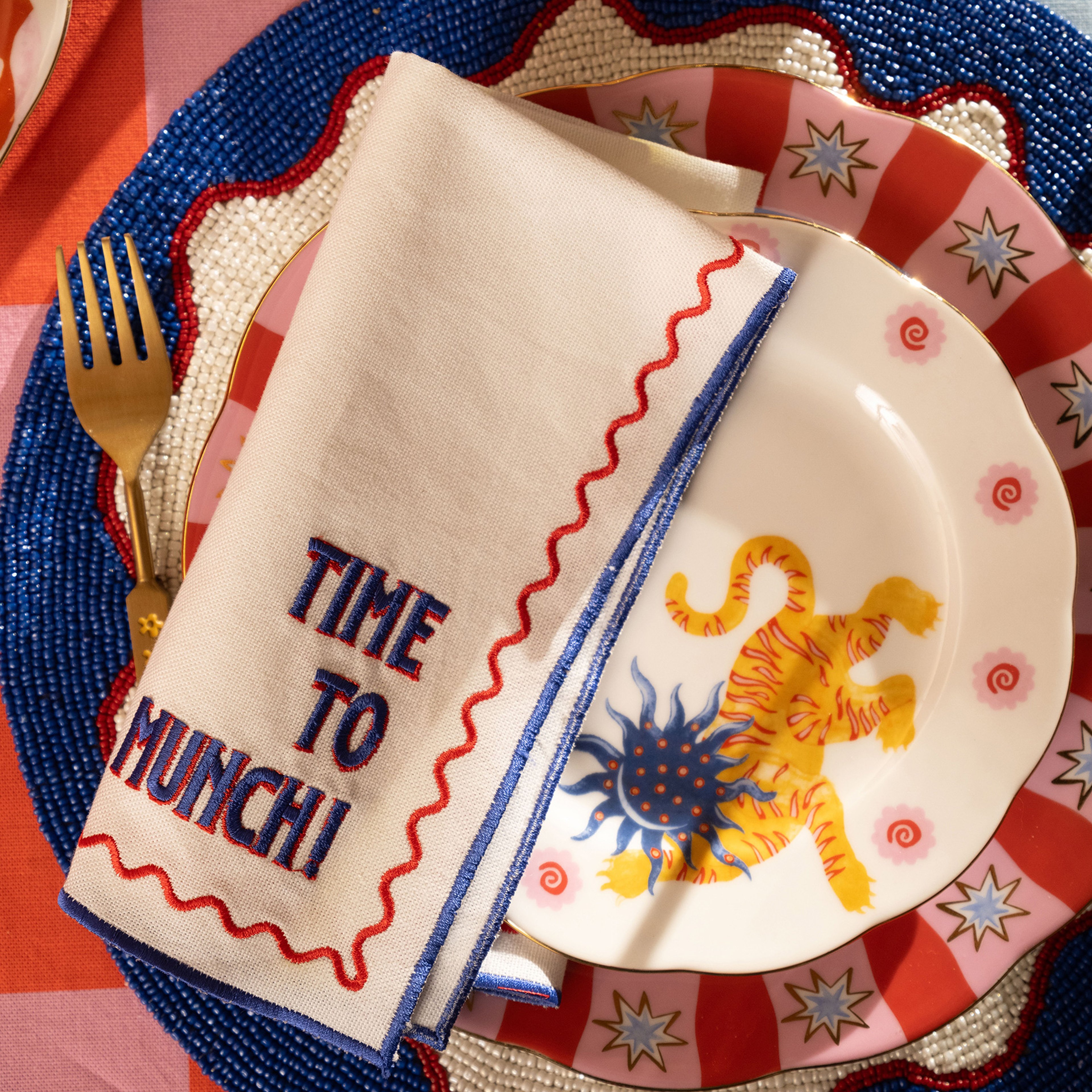 Nilüfer Nakışlı Pamuk Peçete 45x45 Cm Yeşil - Mavi