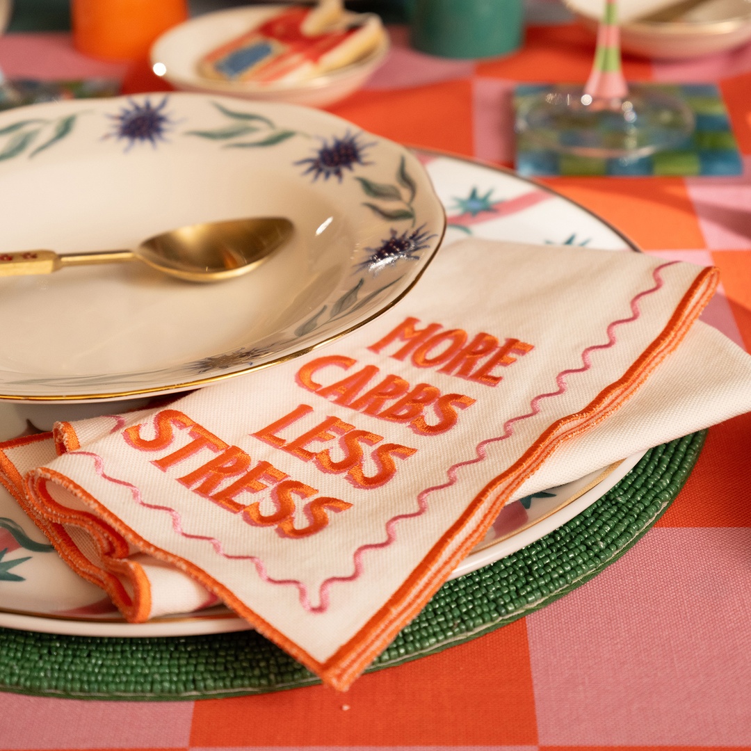 Nilüfer Nakışlı Pamuk Peçete 45x45 Cm Pembe - Kırmızı