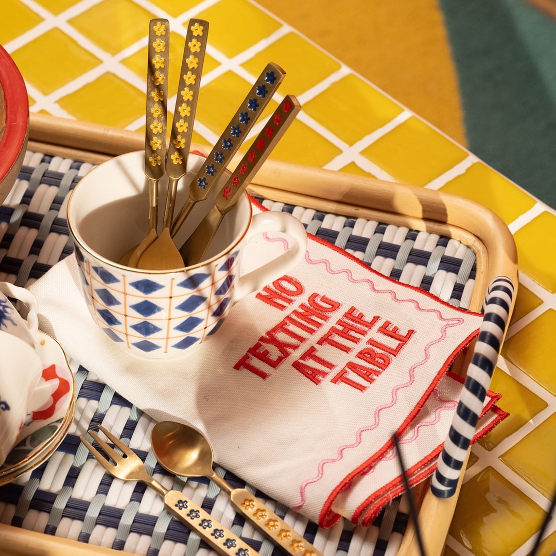 Nilüfer Nakışlı Pamuk Peçete 45x45 Cm Pembe - Kırmızı