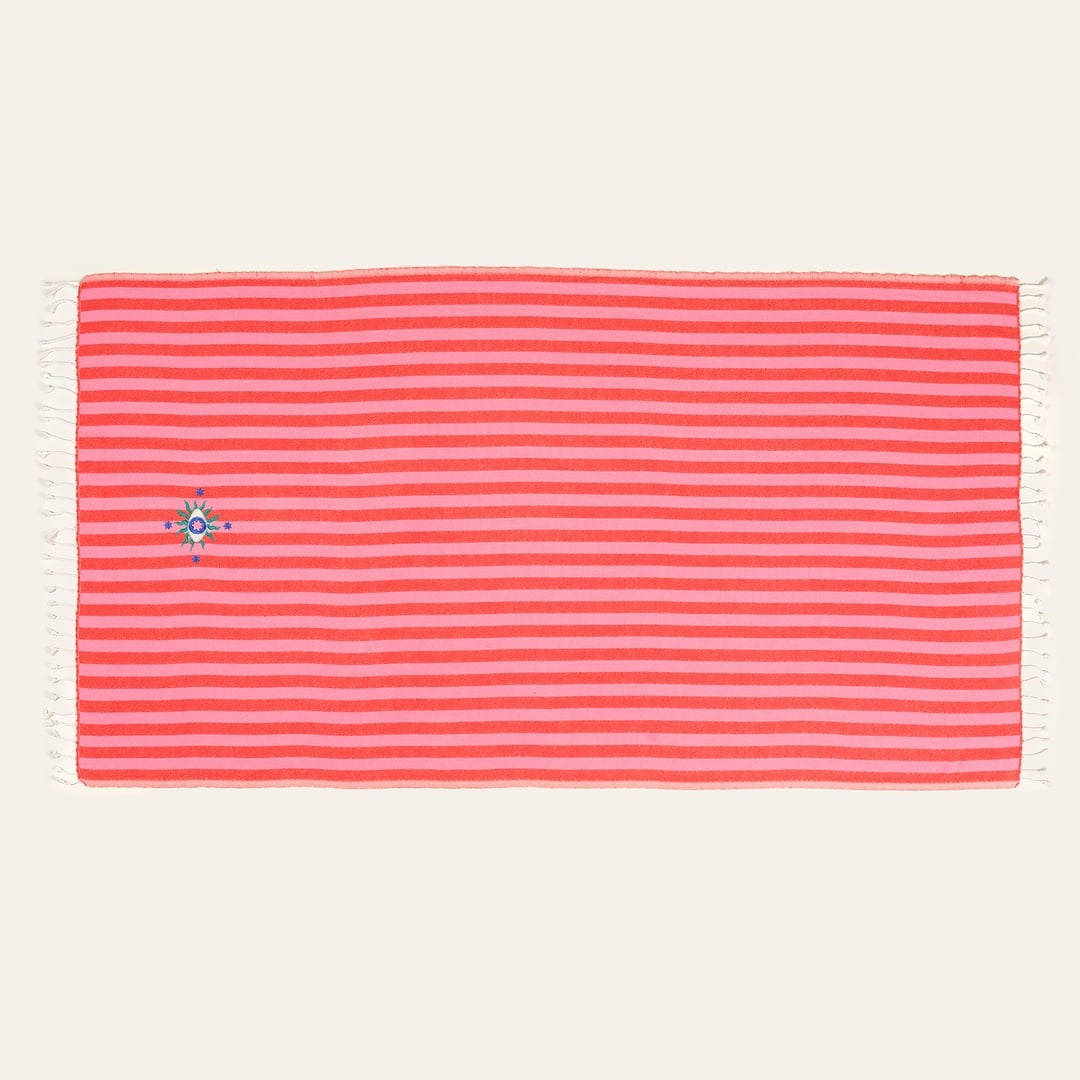 Baklan Nakışlı Pamuk Pamuklu Peştamal 90x170 Cm Kırmızı - Pembe